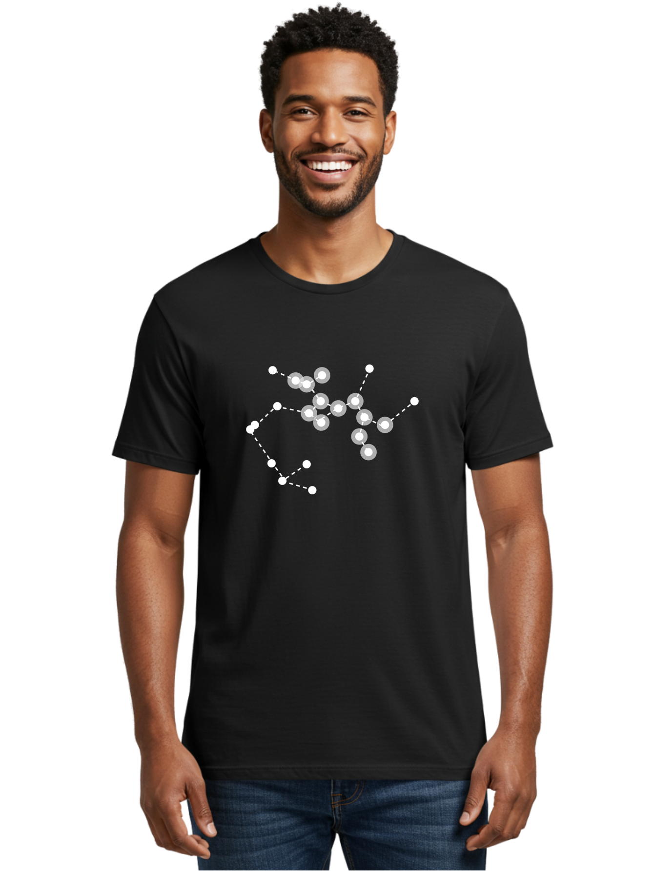 Cancer-Constellation Men'S Graphic Tee, 100% Cotton, Comfortable Casual Summer Wear, Machine Washable, Constellation Of Stars, Starry Night Sky, White Dots Connected By Dashed Lines, Astronomical Pattern, Simple Graphics, Minimalist Design, Aac279