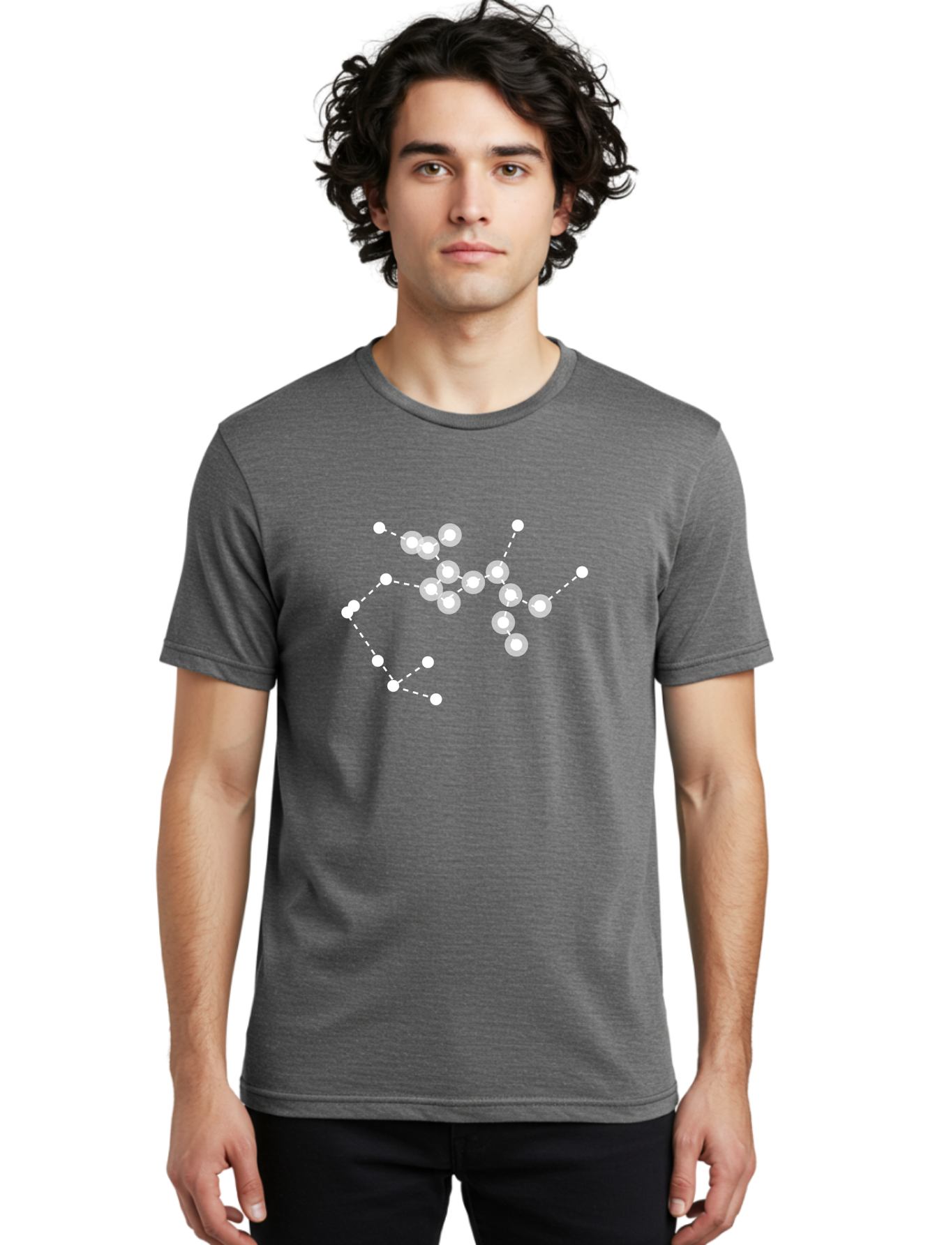 Cancer-Constellation Men'S Graphic Tee, 100% Cotton, Comfortable Casual Summer Wear, Machine Washable, Constellation Of Stars, Starry Night Sky, White Dots Connected By Dashed Lines, Astronomical Pattern, Simple Graphics, Minimalist Design, Aac279