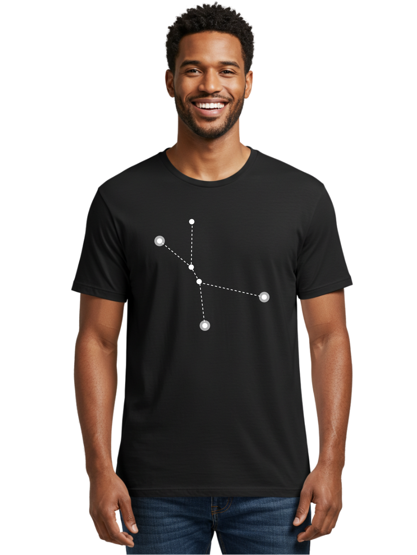 Constellation-2 Men'S Graphic Tee, 100% Cotton, Comfortable Casual Summer Wear, Machine Washable, Constellation Pattern, Five-Pointed Star, Dotted Lines, White Dots, Glowing Effect, Minimalist Design, Simple Graphics, Abstract Representation, Aac281
