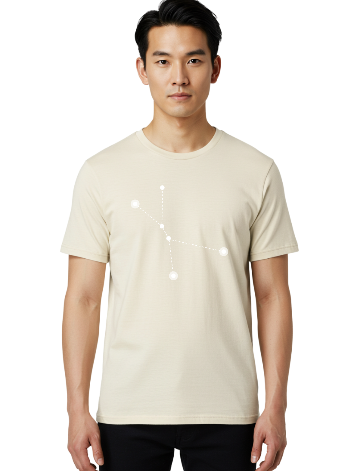 Constellation-2 Men'S Graphic Tee, 100% Cotton, Comfortable Casual Summer Wear, Machine Washable, Constellation Pattern, Five-Pointed Star, Dotted Lines, White Dots, Glowing Effect, Minimalist Design, Simple Graphics, Abstract Representation, Aac281