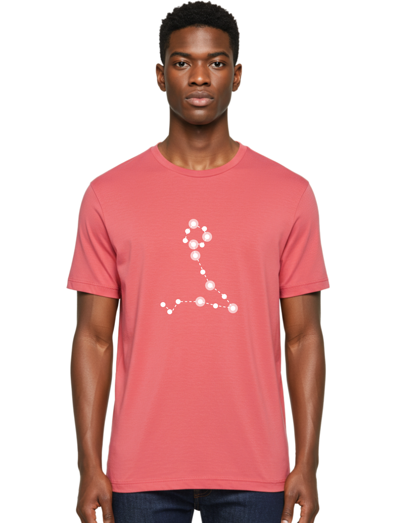 Constellation-4 Men'S Graphic Tee, 100% Cotton, Comfortable Casual Summer Wear, Machine Washable, Glowing White Number 7, Dotted Line Pattern, White Dots, Modern Design, Minimalist Style, Digital Art, Abstract Shape, Numeric Symbol Aac283
