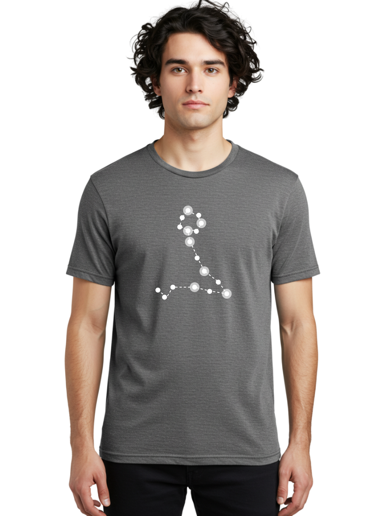 Constellation-4 Men'S Graphic Tee, 100% Cotton, Comfortable Casual Summer Wear, Machine Washable, Glowing White Number 7, Dotted Line Pattern, White Dots, Modern Design, Minimalist Style, Digital Art, Abstract Shape, Numeric Symbol Aac283