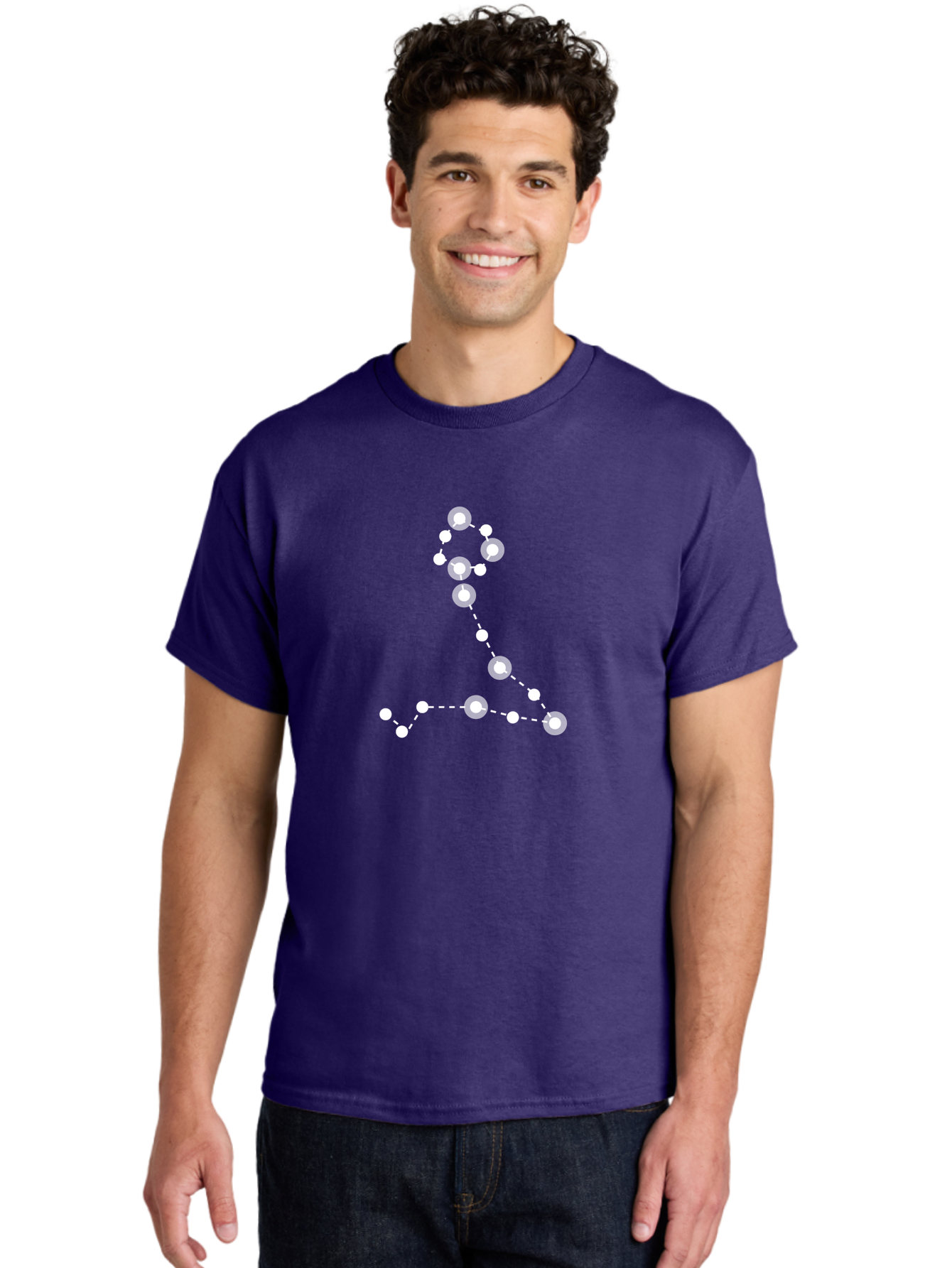 Constellation-4 Men'S Graphic Tee, 100% Cotton, Comfortable Casual Summer Wear, Machine Washable, Glowing White Number 7, Dotted Line Pattern, White Dots, Modern Design, Minimalist Style, Digital Art, Abstract Shape, Numeric Symbol Aac283