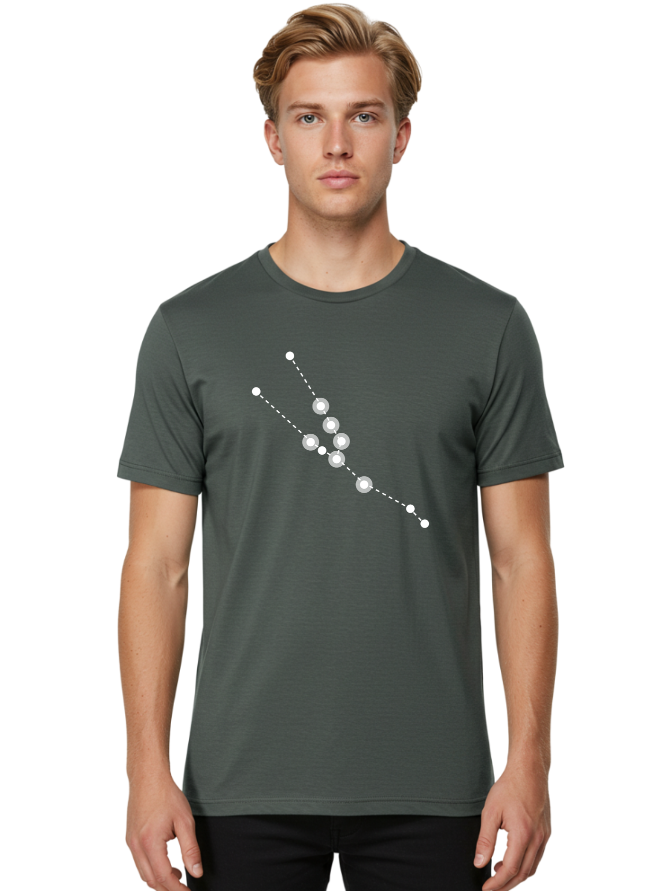 Constellation-5 Men'S Graphic Tee, 100% Cotton, Comfortable Casual Summer Wear, Machine Washable, Dotted Lines, White Dots, Constellation Pattern, Astronomical Illustration, Celestial Navigation, Night Sky Scenery, Stars Aligned Aac284
