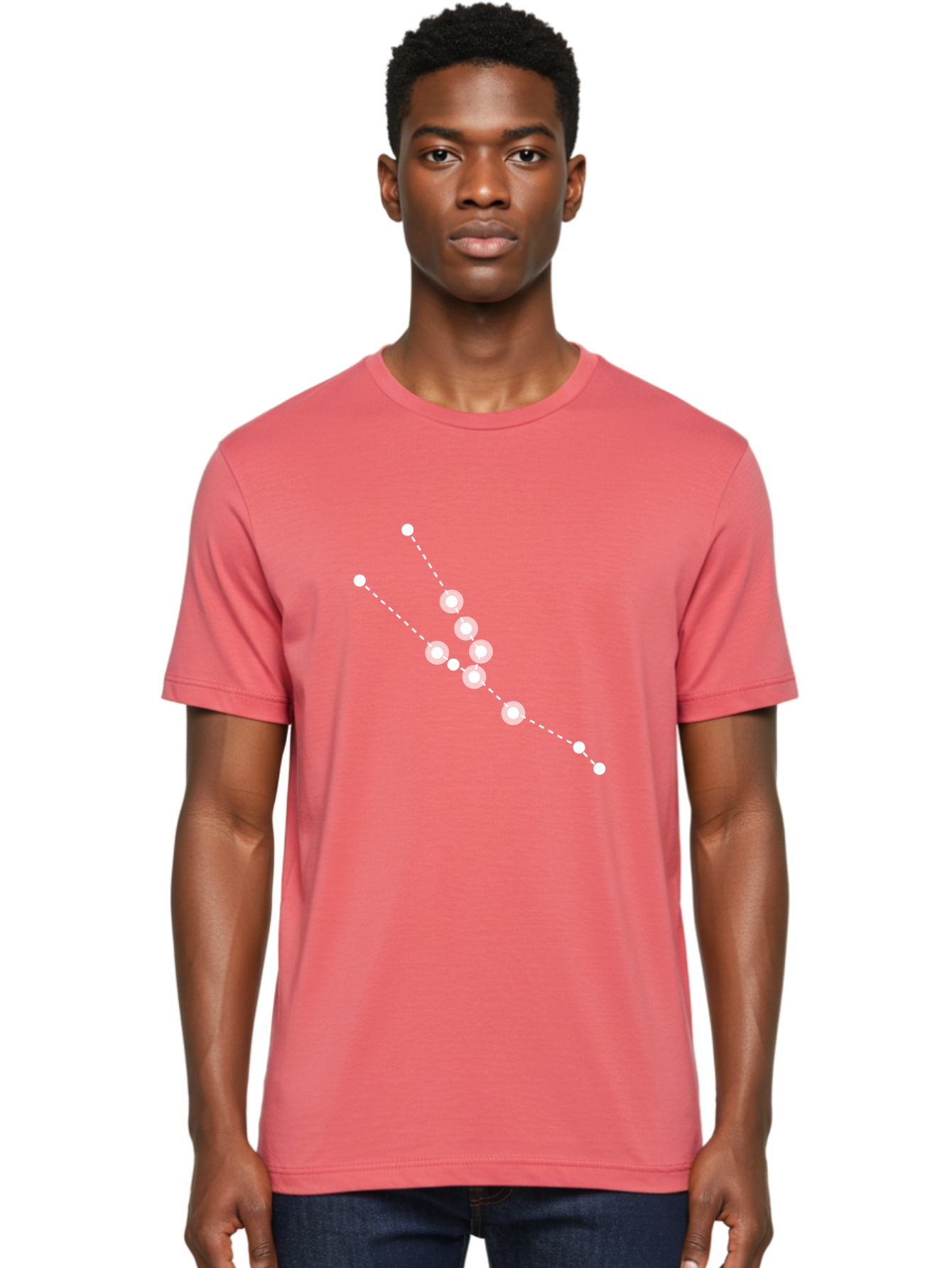 Constellation-5 Men'S Graphic Tee, 100% Cotton, Comfortable Casual Summer Wear, Machine Washable, Dotted Lines, White Dots, Constellation Pattern, Astronomical Illustration, Celestial Navigation, Night Sky Scenery, Stars Aligned Aac284