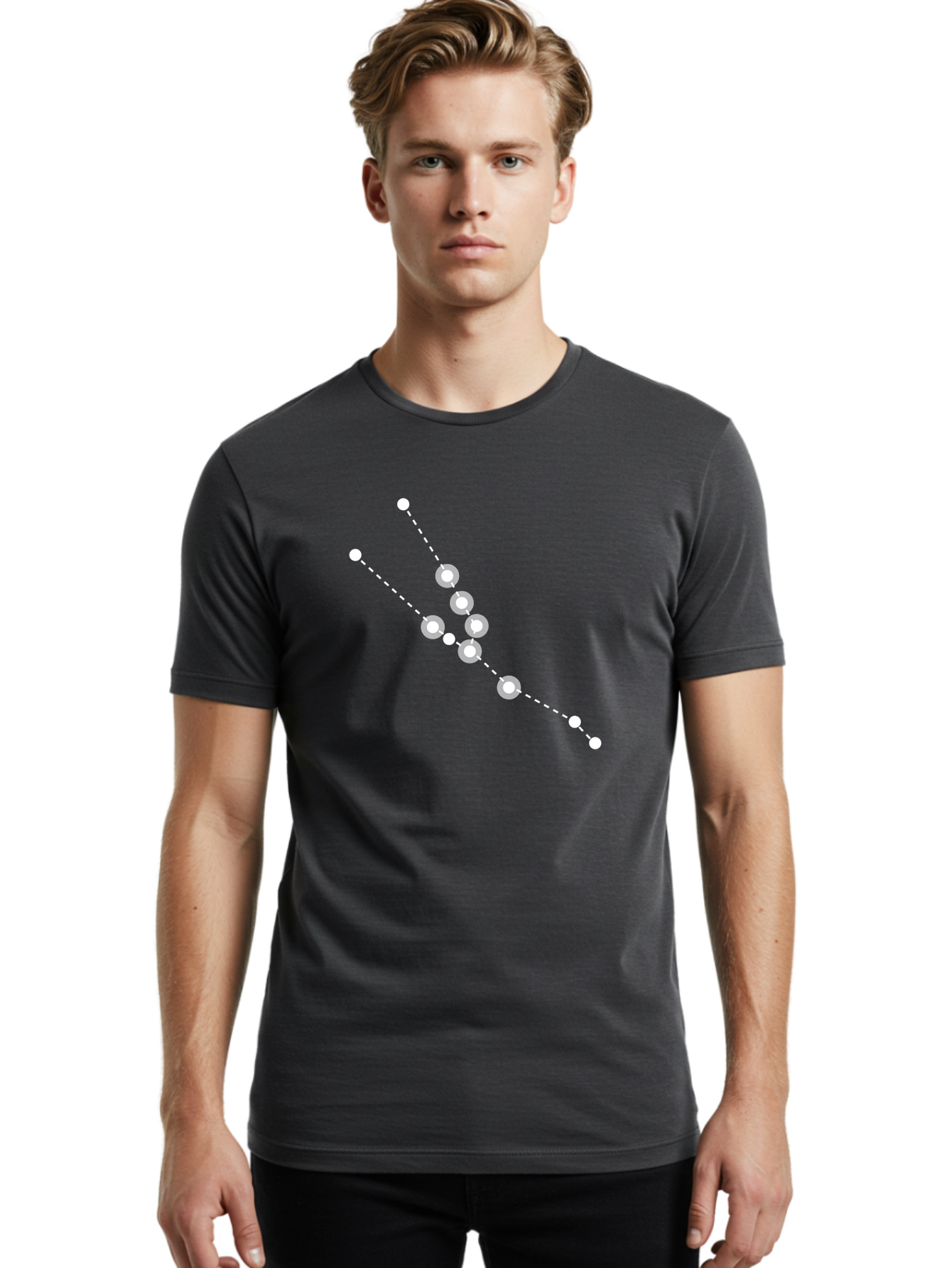 Constellation-5 Men'S Graphic Tee, 100% Cotton, Comfortable Casual Summer Wear, Machine Washable, Dotted Lines, White Dots, Constellation Pattern, Astronomical Illustration, Celestial Navigation, Night Sky Scenery, Stars Aligned Aac284