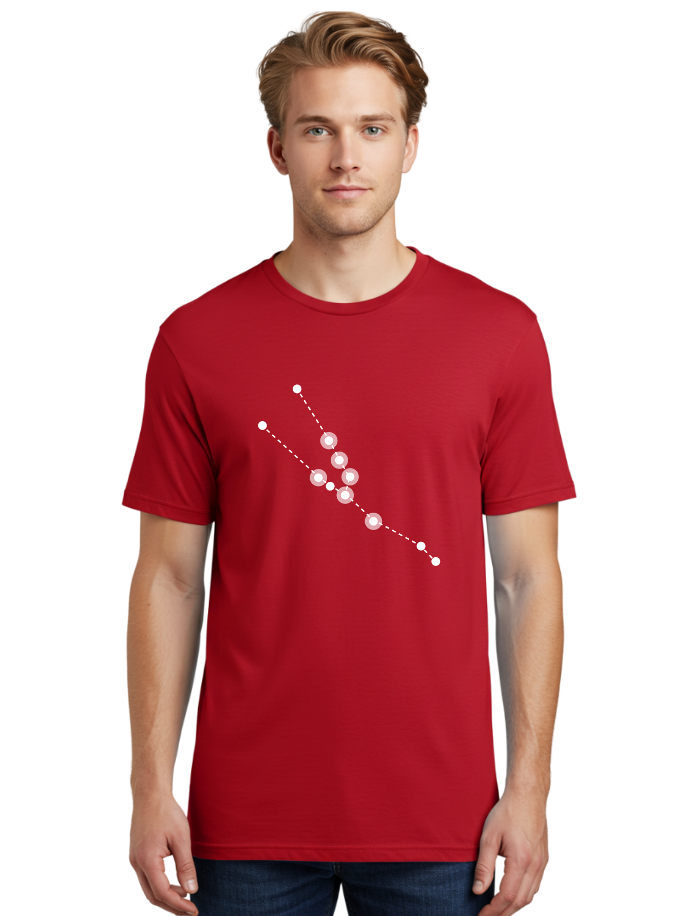 Constellation-5 Men'S Graphic Tee, 100% Cotton, Comfortable Casual Summer Wear, Machine Washable, Dotted Lines, White Dots, Constellation Pattern, Astronomical Illustration, Celestial Navigation, Night Sky Scenery, Stars Aligned Aac284