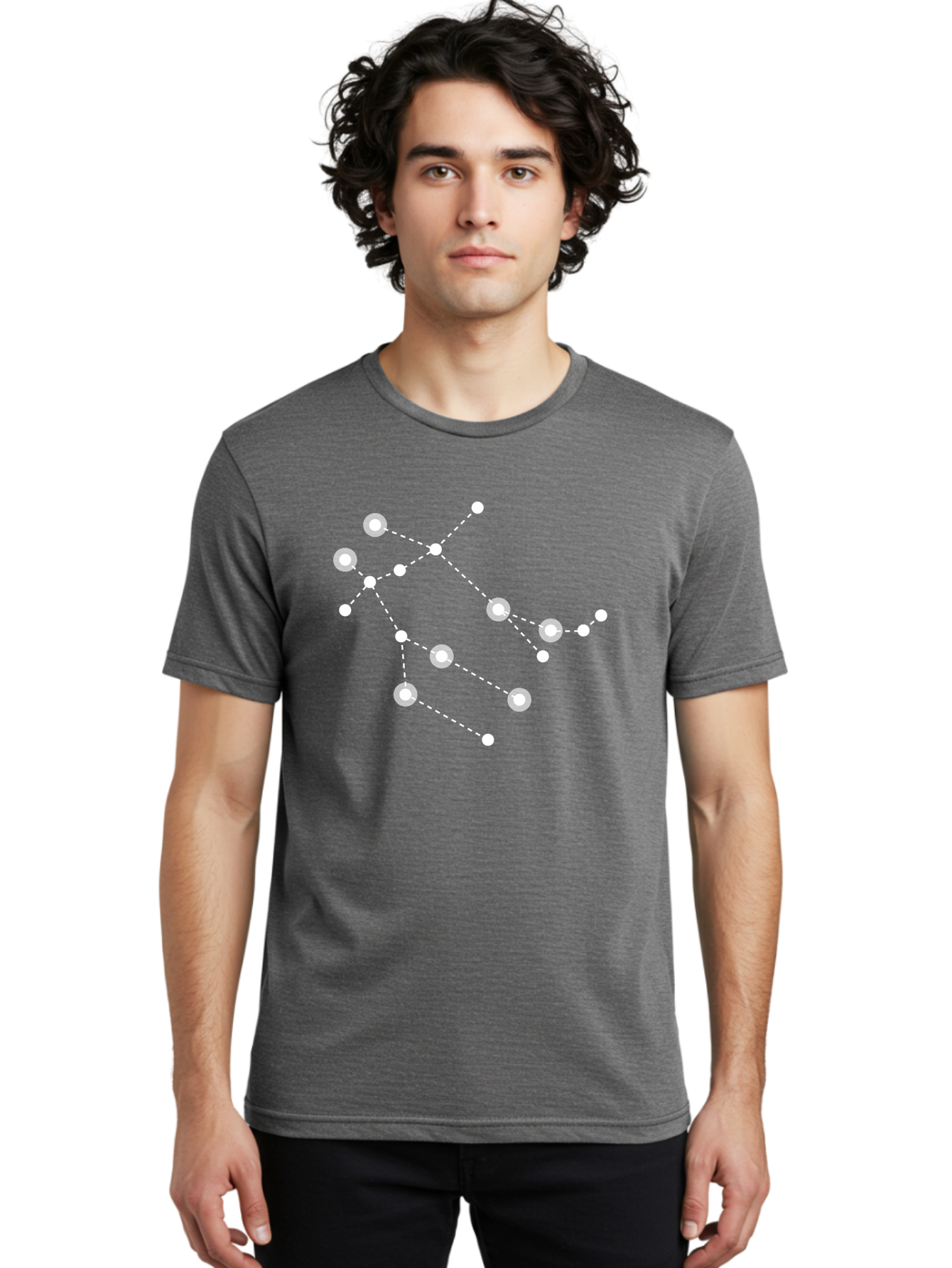 Constellation-Pattern-2 Men'S Graphic Tee, 100% Cotton, Comfortable Casual Summer Wear, Machine Washable, Constellation Pattern, Stars Connected By Dotted Lines, Glowing White Dots, Celestial Design, Night Sky, Astronomy, Space Theme, Aac286