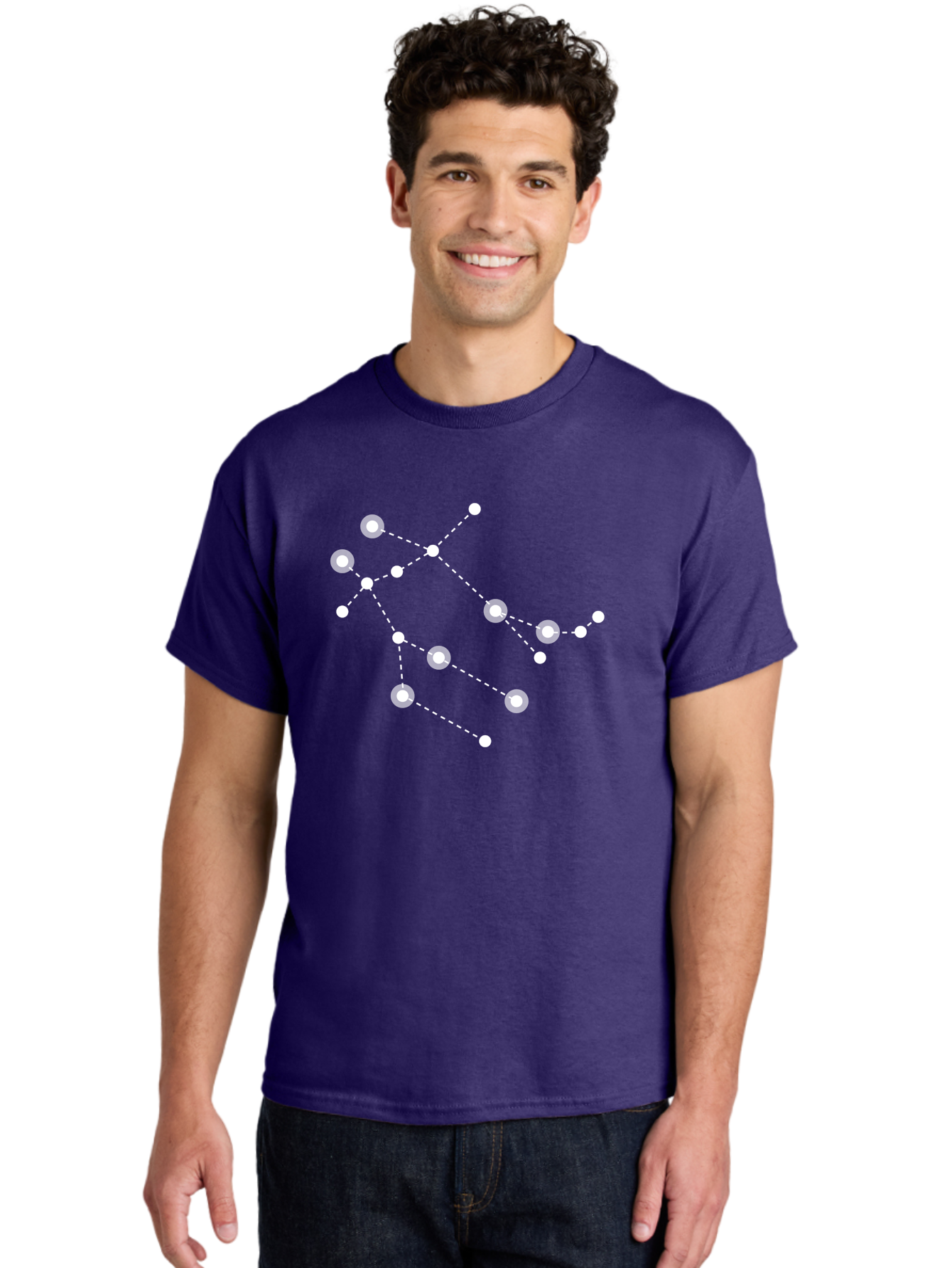 Constellation-Pattern-2 Men'S Graphic Tee, 100% Cotton, Comfortable Casual Summer Wear, Machine Washable, Constellation Pattern, Stars Connected By Dotted Lines, Glowing White Dots, Celestial Design, Night Sky, Astronomy, Space Theme, Aac286