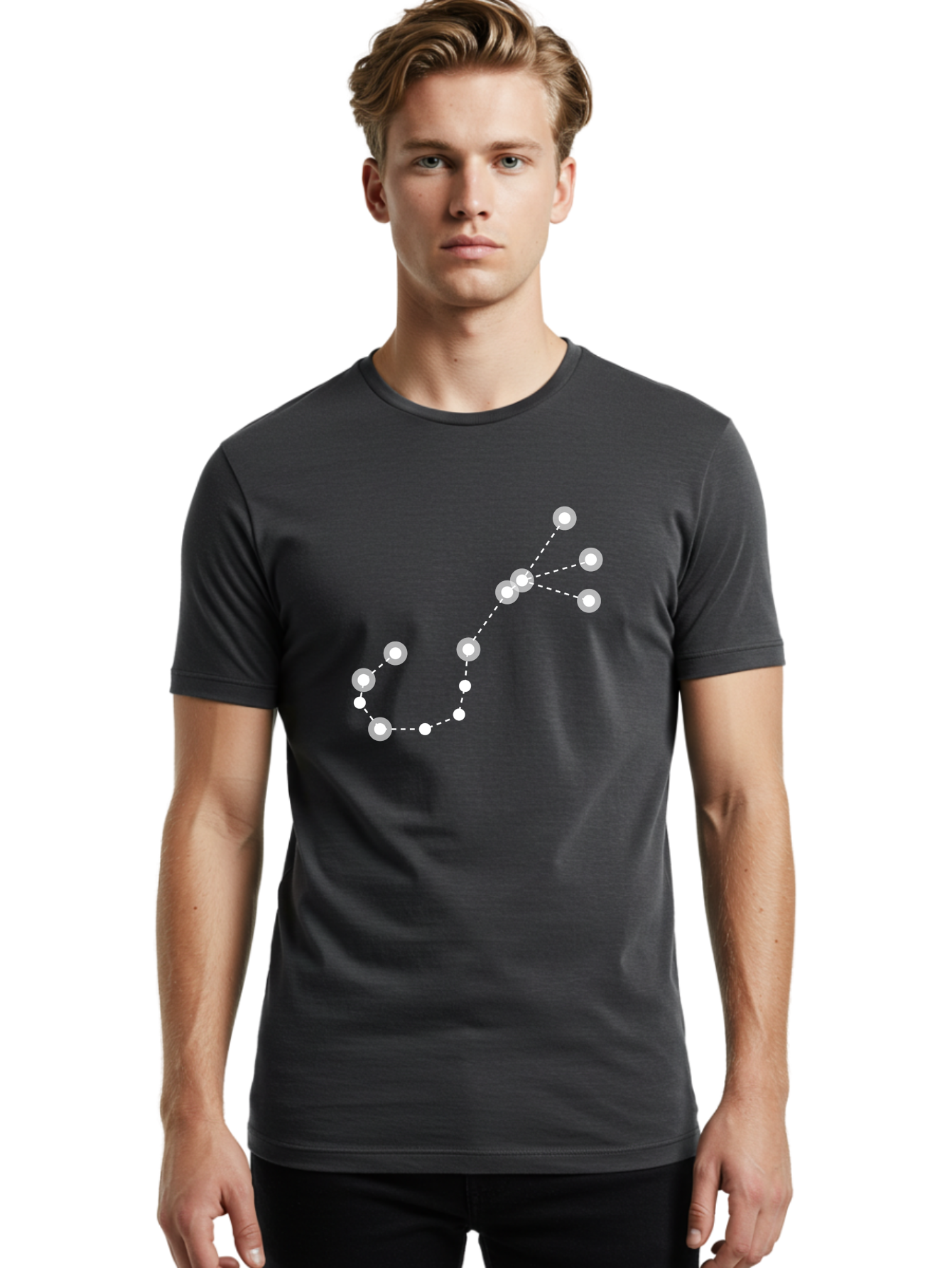 Constellation-Pattern-3 Men'S Graphic Tee, 100% Cotton, Comfortable Casual Summer Wear, Machine Washable, Constellation Pattern, Stars Connected By Dotted Lines, Astronomy, Space, Glowing Orbs, Celestial Navigation, Night Sky Aac287