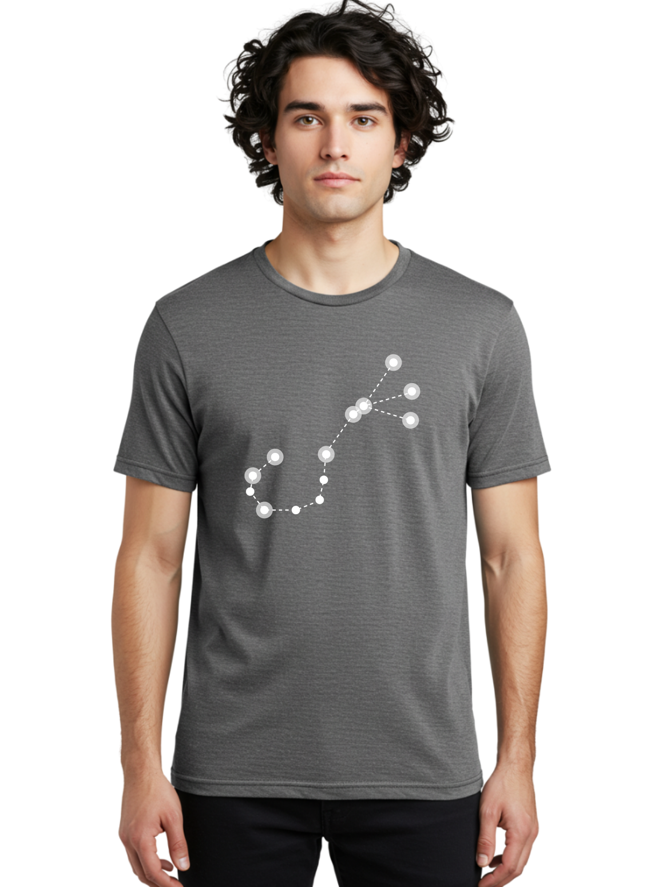 Constellation-Pattern-3 Men'S Graphic Tee, 100% Cotton, Comfortable Casual Summer Wear, Machine Washable, Constellation Pattern, Stars Connected By Dotted Lines, Astronomy, Space, Glowing Orbs, Celestial Navigation, Night Sky Aac287