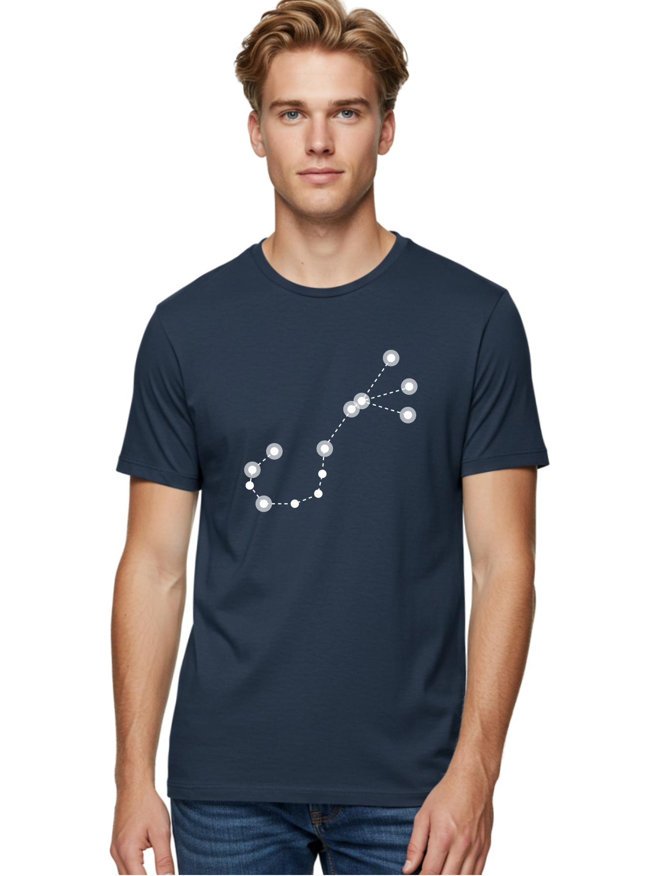 Constellation-Pattern-3 Men'S Graphic Tee, 100% Cotton, Comfortable Casual Summer Wear, Machine Washable, Constellation Pattern, Stars Connected By Dotted Lines, Astronomy, Space, Glowing Orbs, Celestial Navigation, Night Sky Aac287
