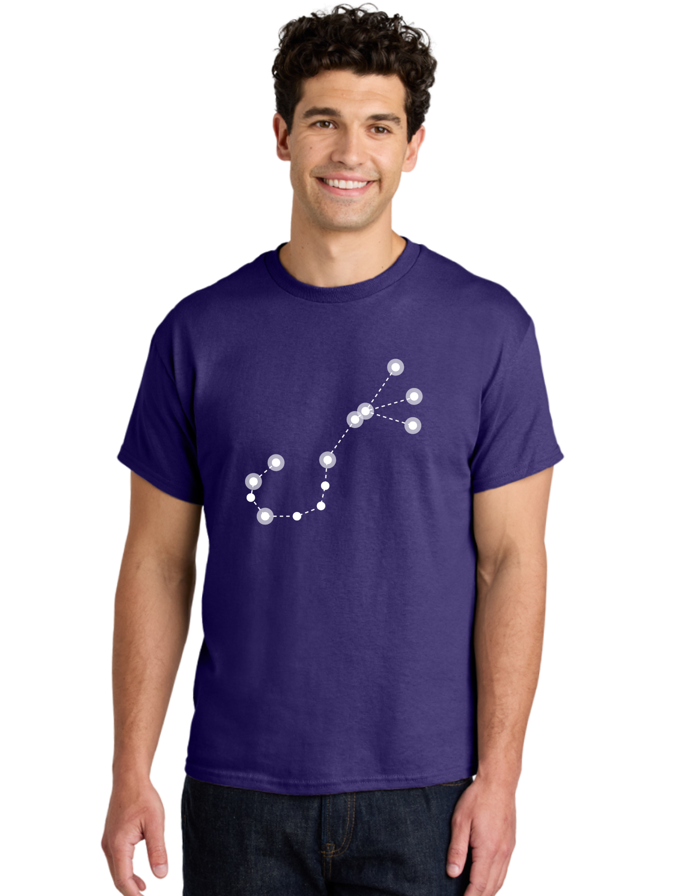 Constellation-Pattern-3 Men'S Graphic Tee, 100% Cotton, Comfortable Casual Summer Wear, Machine Washable, Constellation Pattern, Stars Connected By Dotted Lines, Astronomy, Space, Glowing Orbs, Celestial Navigation, Night Sky Aac287