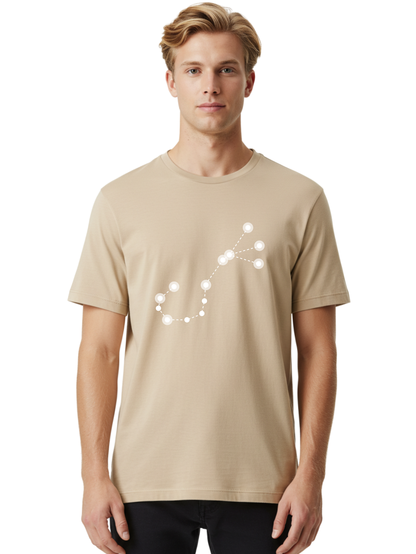 Constellation-Pattern-3 Men'S Graphic Tee, 100% Cotton, Comfortable Casual Summer Wear, Machine Washable, Constellation Pattern, Stars Connected By Dotted Lines, Astronomy, Space, Glowing Orbs, Celestial Navigation, Night Sky Aac287
