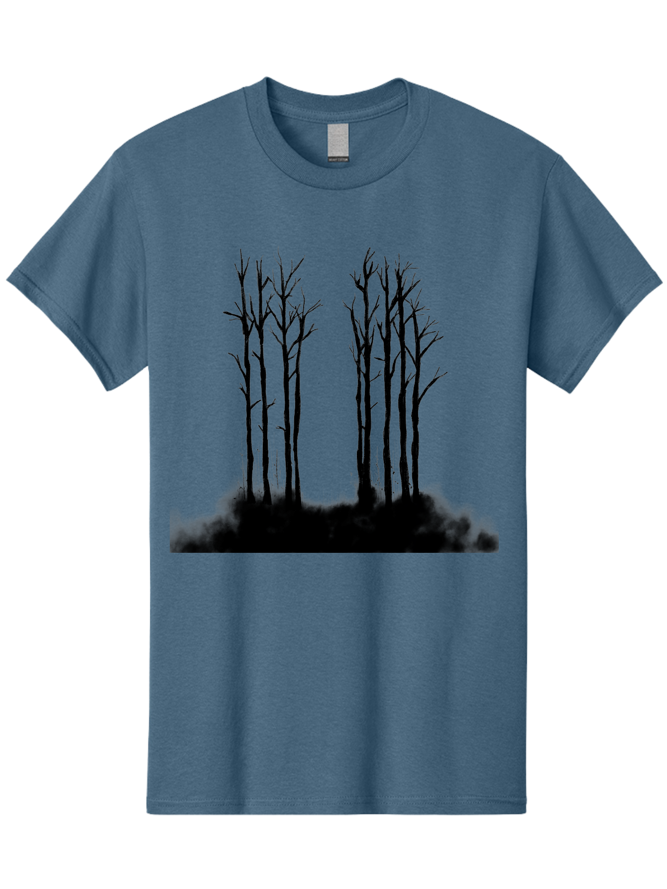 Bare-Trees-1 Men'S Graphic Tee, 100% Cotton, Comfortable Casual Summer Wear, Machine Washable, Bare Trees, Silhouette Art, Black Trees, Leafless Branches, Minimalist Design, Eerie Atmosphere, Dramatic Shadows Aac292