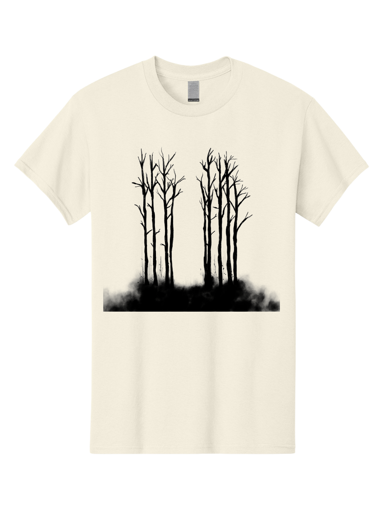 Bare-Trees-1 Men'S Graphic Tee, 100% Cotton, Comfortable Casual Summer Wear, Machine Washable, Bare Trees, Silhouette Art, Black Trees, Leafless Branches, Minimalist Design, Eerie Atmosphere, Dramatic Shadows Aac292