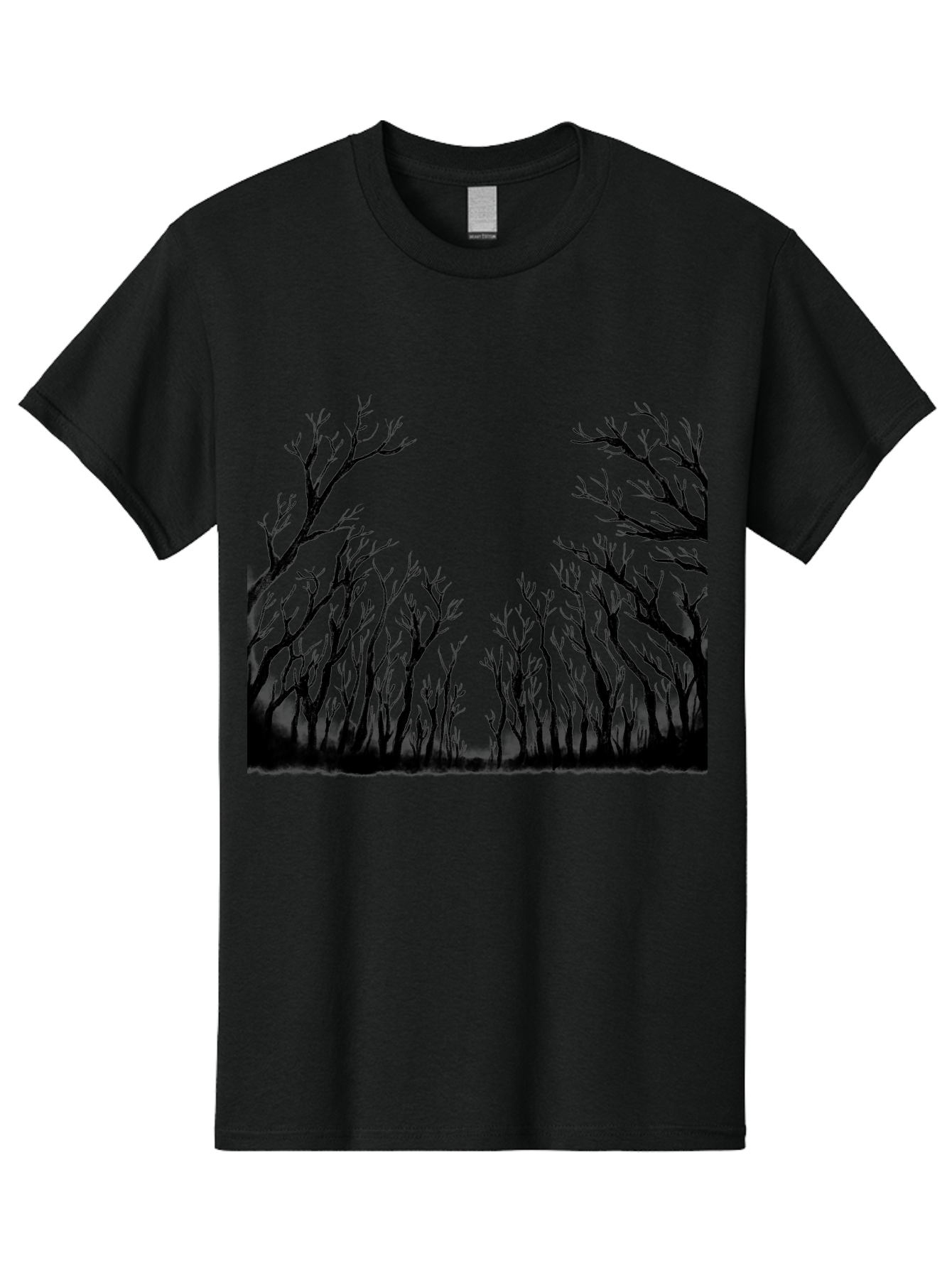 Bare-Trees Men'S Graphic Tee, 100% Cotton, Comfortable Casual Summer Wear, Machine Washable, Bare Trees, Black Silhouettes, Forest Landscape, Autumn Or Winter Scene, Dramatic Atmosphere, Mysterious Ambiance, Eerie Forest, Stark Beauty, Aac293