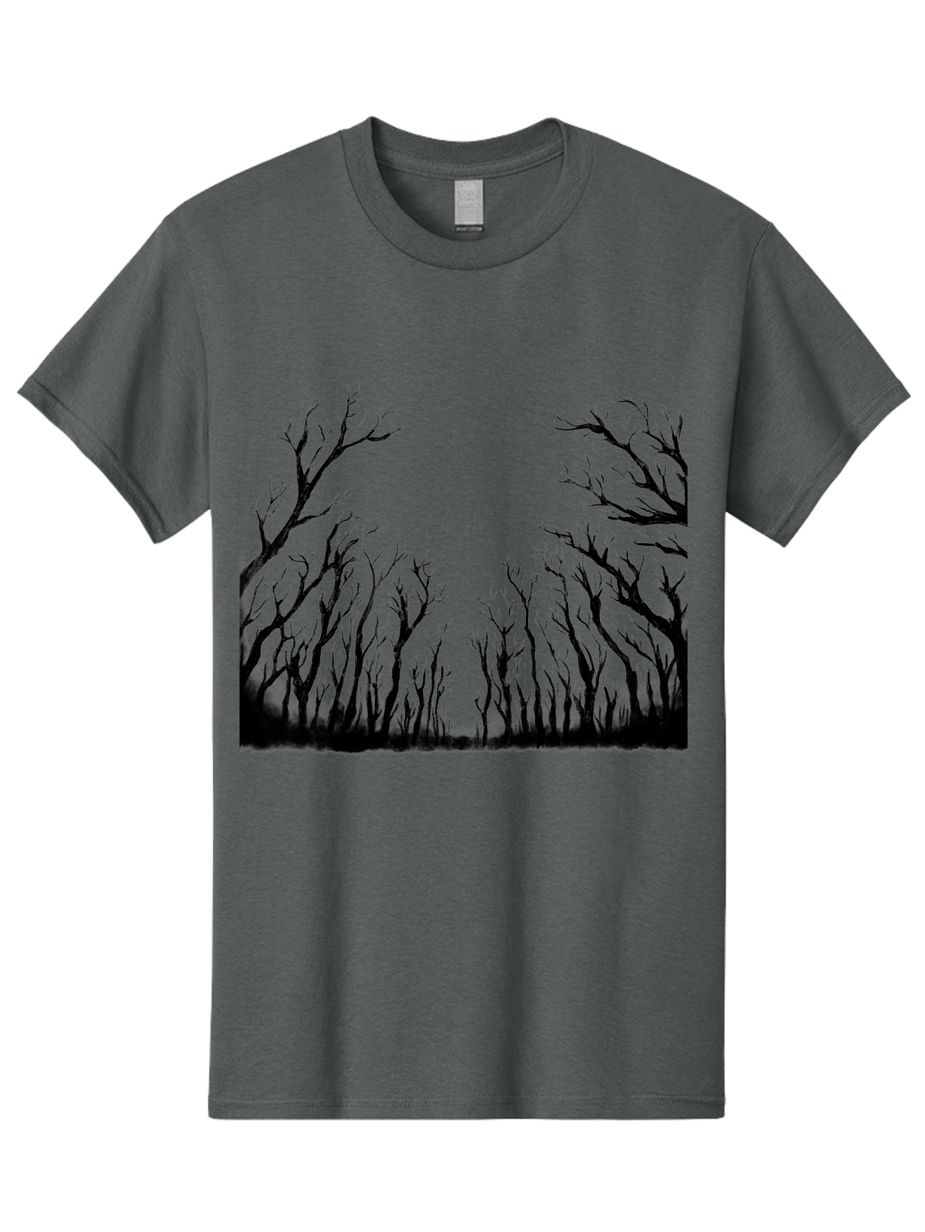Bare-Trees Men'S Graphic Tee, 100% Cotton, Comfortable Casual Summer Wear, Machine Washable, Bare Trees, Black Silhouettes, Forest Landscape, Autumn Or Winter Scene, Dramatic Atmosphere, Mysterious Ambiance, Eerie Forest, Stark Beauty, Aac293