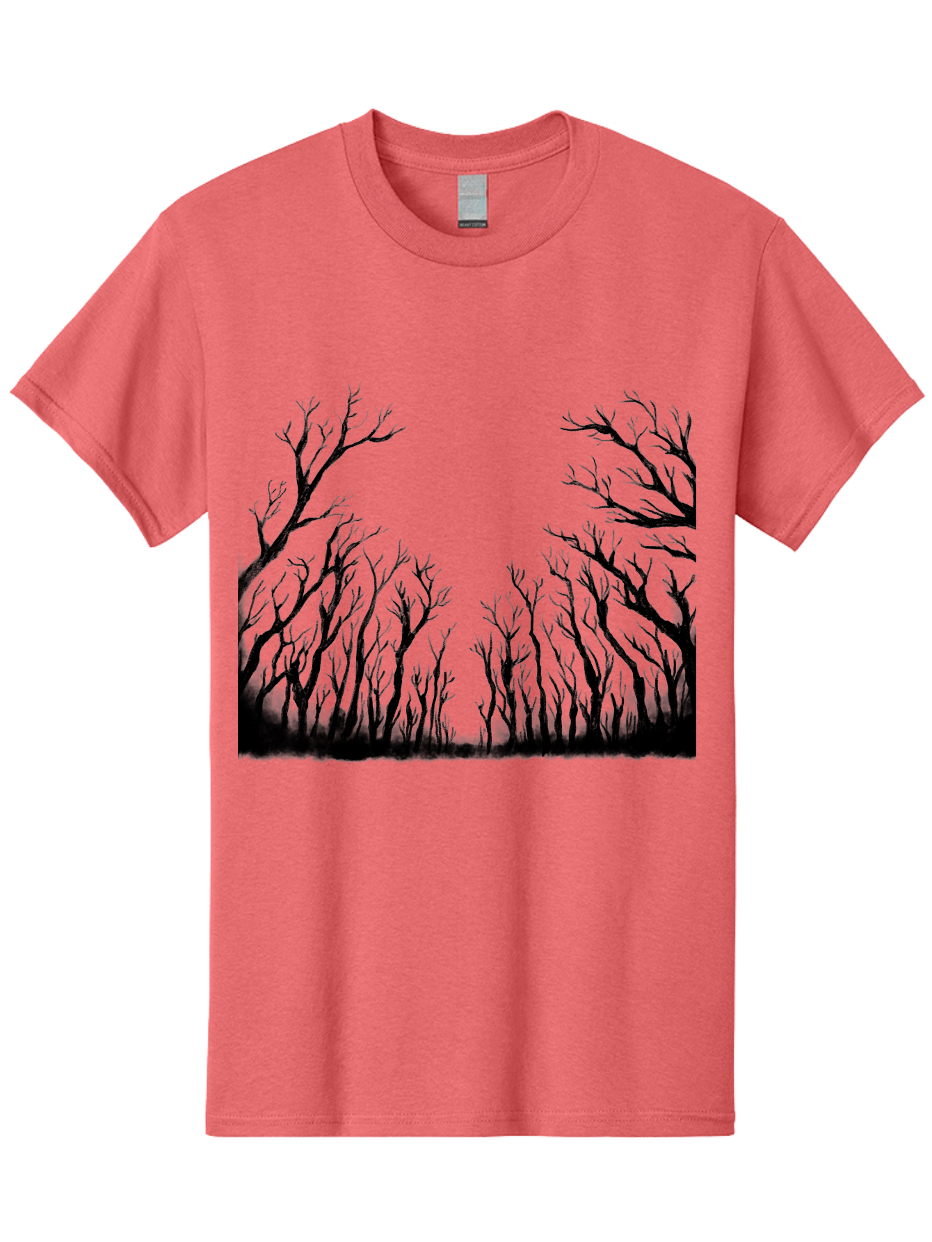 Bare-Trees Men'S Graphic Tee, 100% Cotton, Comfortable Casual Summer Wear, Machine Washable, Bare Trees, Black Silhouettes, Forest Landscape, Autumn Or Winter Scene, Dramatic Atmosphere, Mysterious Ambiance, Eerie Forest, Stark Beauty, Aac293