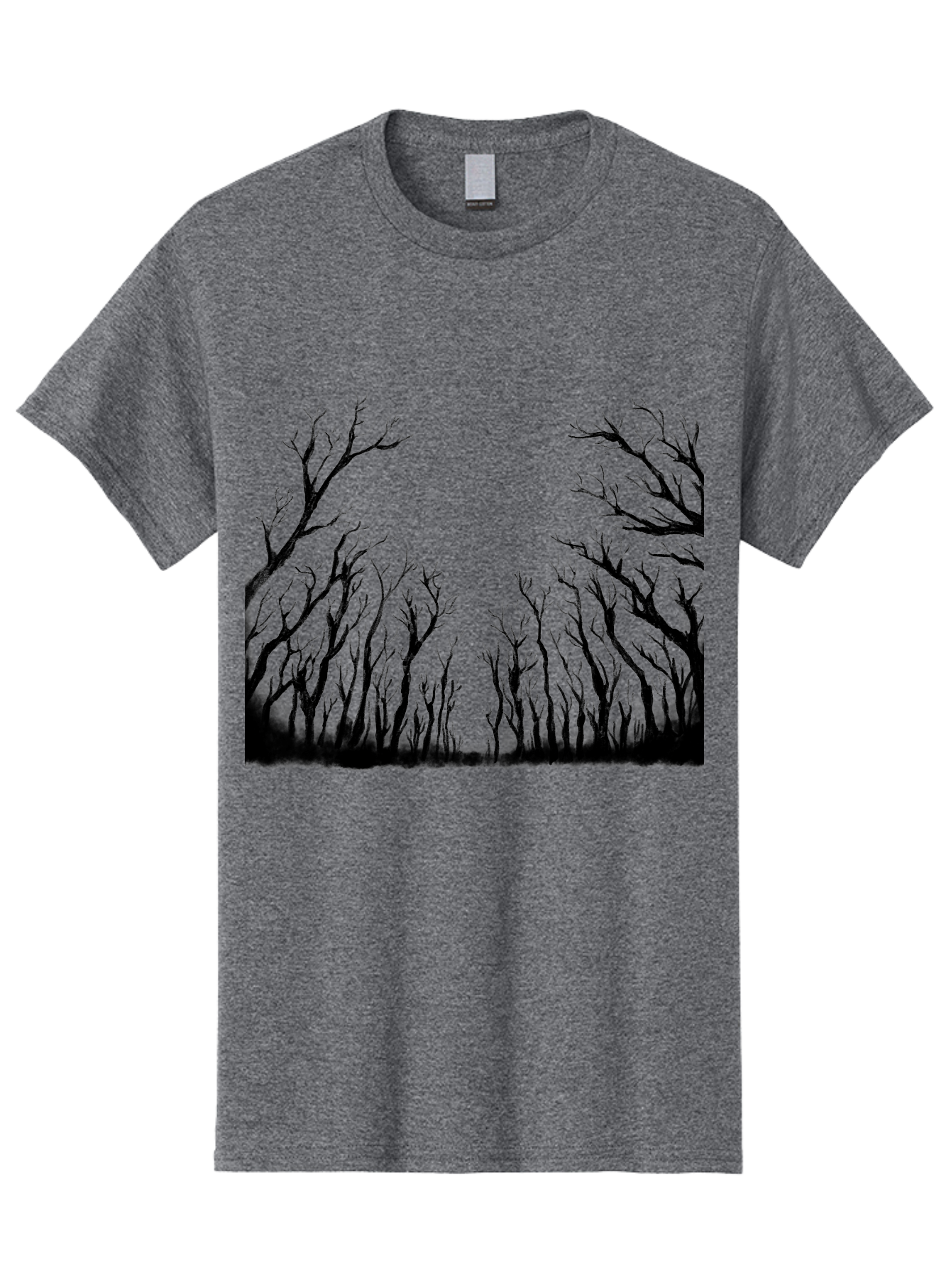 Bare-Trees Men'S Graphic Tee, 100% Cotton, Comfortable Casual Summer Wear, Machine Washable, Bare Trees, Black Silhouettes, Forest Landscape, Autumn Or Winter Scene, Dramatic Atmosphere, Mysterious Ambiance, Eerie Forest, Stark Beauty, Aac293