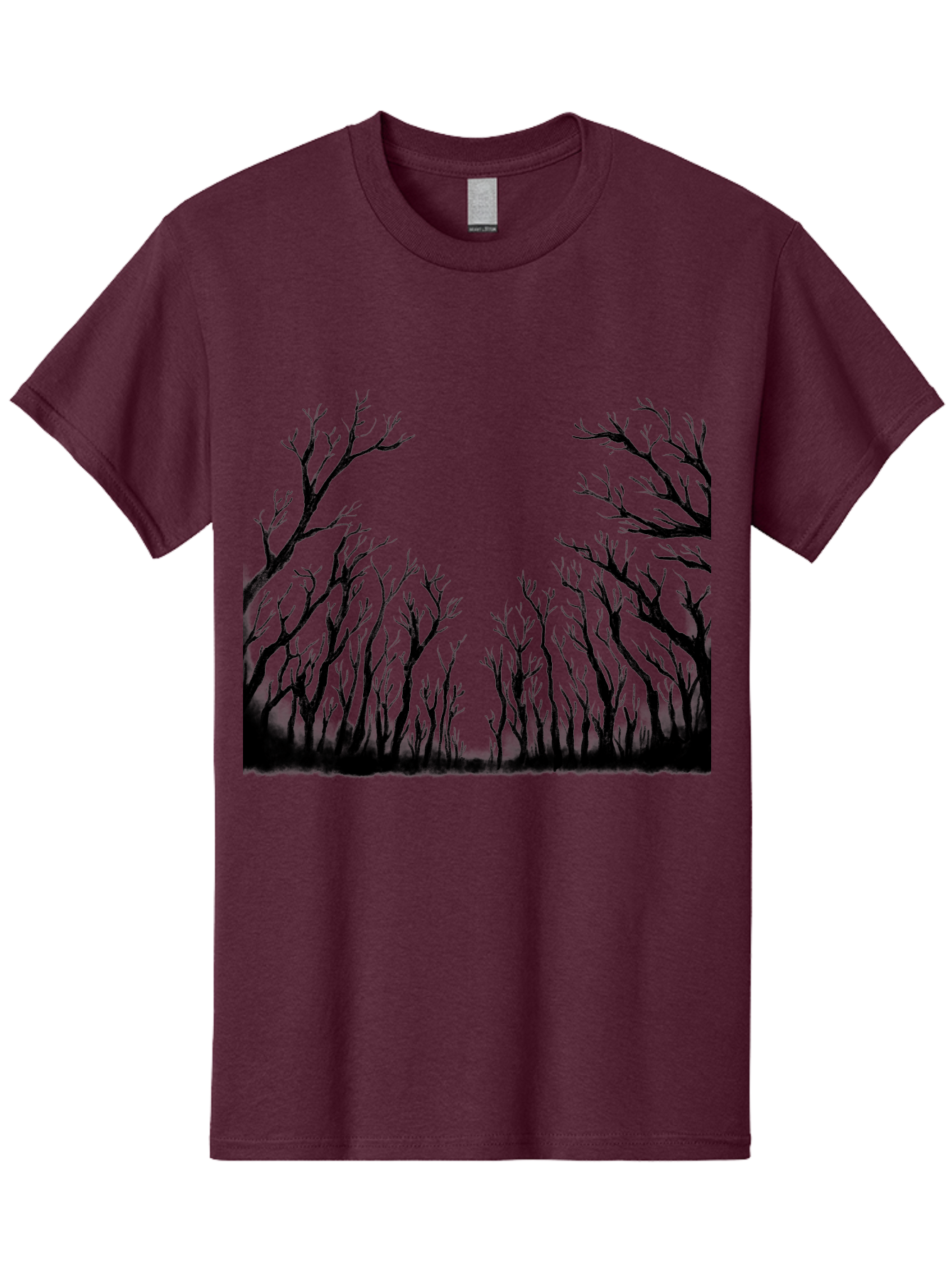 Bare-Trees Men'S Graphic Tee, 100% Cotton, Comfortable Casual Summer Wear, Machine Washable, Bare Trees, Black Silhouettes, Forest Landscape, Autumn Or Winter Scene, Dramatic Atmosphere, Mysterious Ambiance, Eerie Forest, Stark Beauty, Aac293