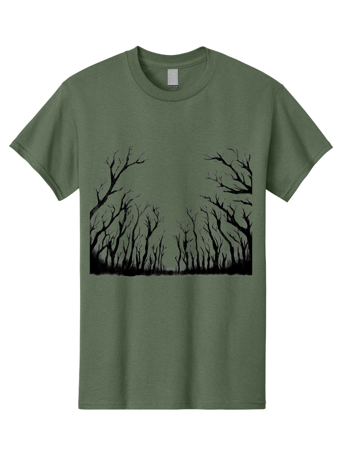 Bare-Trees Men'S Graphic Tee, 100% Cotton, Comfortable Casual Summer Wear, Machine Washable, Bare Trees, Black Silhouettes, Forest Landscape, Autumn Or Winter Scene, Dramatic Atmosphere, Mysterious Ambiance, Eerie Forest, Stark Beauty, Aac293