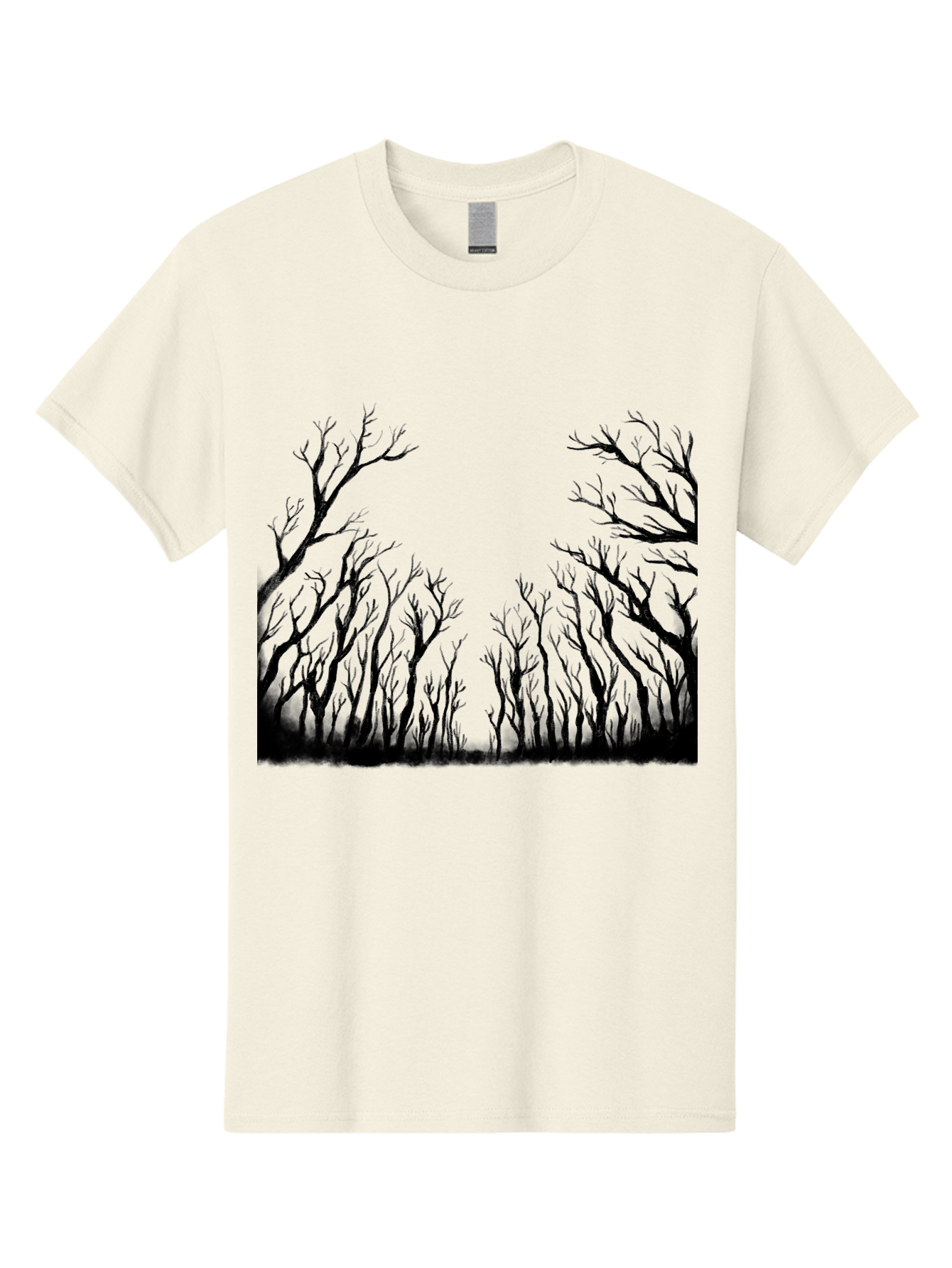 Bare-Trees Men'S Graphic Tee, 100% Cotton, Comfortable Casual Summer Wear, Machine Washable, Bare Trees, Black Silhouettes, Forest Landscape, Autumn Or Winter Scene, Dramatic Atmosphere, Mysterious Ambiance, Eerie Forest, Stark Beauty, Aac293