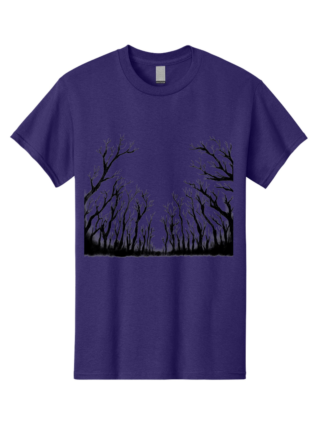 Bare-Trees Men'S Graphic Tee, 100% Cotton, Comfortable Casual Summer Wear, Machine Washable, Bare Trees, Black Silhouettes, Forest Landscape, Autumn Or Winter Scene, Dramatic Atmosphere, Mysterious Ambiance, Eerie Forest, Stark Beauty, Aac293