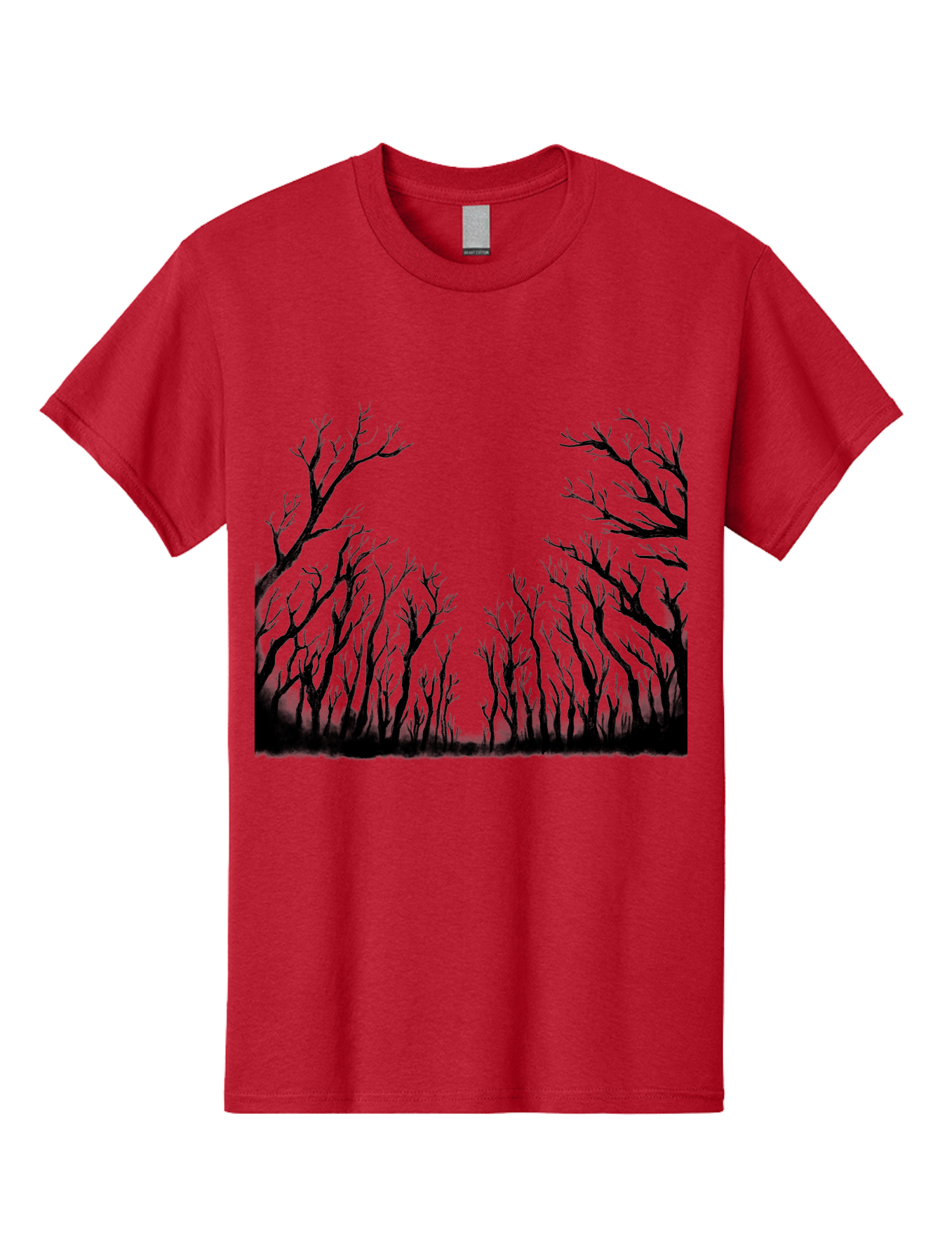 Bare-Trees Men'S Graphic Tee, 100% Cotton, Comfortable Casual Summer Wear, Machine Washable, Bare Trees, Black Silhouettes, Forest Landscape, Autumn Or Winter Scene, Dramatic Atmosphere, Mysterious Ambiance, Eerie Forest, Stark Beauty, Aac293