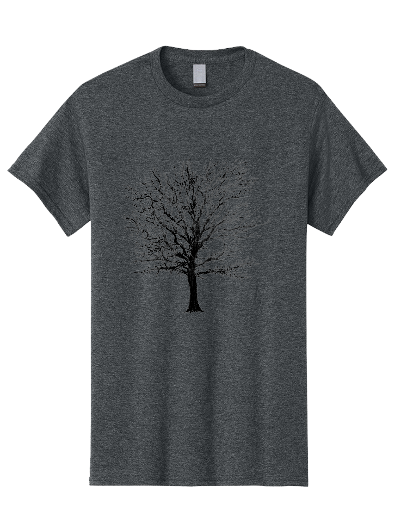 Black-Tree-Silhouette Men'S Graphic Tee, 100% Cotton, Comfortable Casual Summer Wear, Machine Washable, Bare Tree Silhouette, Winter Landscape, Barren Branches, Tree Without Leaves, Minimalist Design, Monochrome Tree, Natural Simplicity Aac295