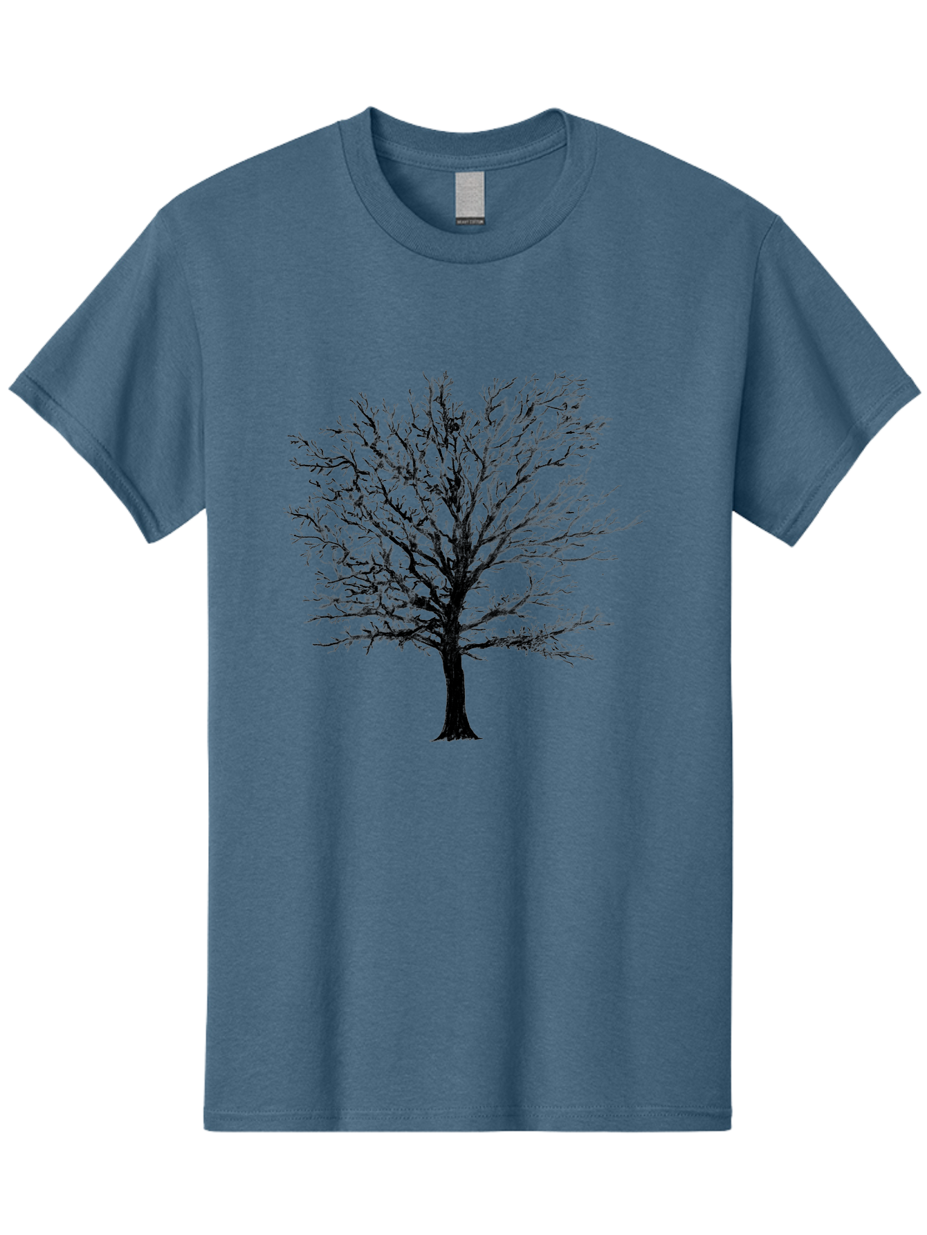 Black-Tree-Silhouette Men'S Graphic Tee, 100% Cotton, Comfortable Casual Summer Wear, Machine Washable, Bare Tree Silhouette, Winter Landscape, Barren Branches, Tree Without Leaves, Minimalist Design, Monochrome Tree, Natural Simplicity Aac295