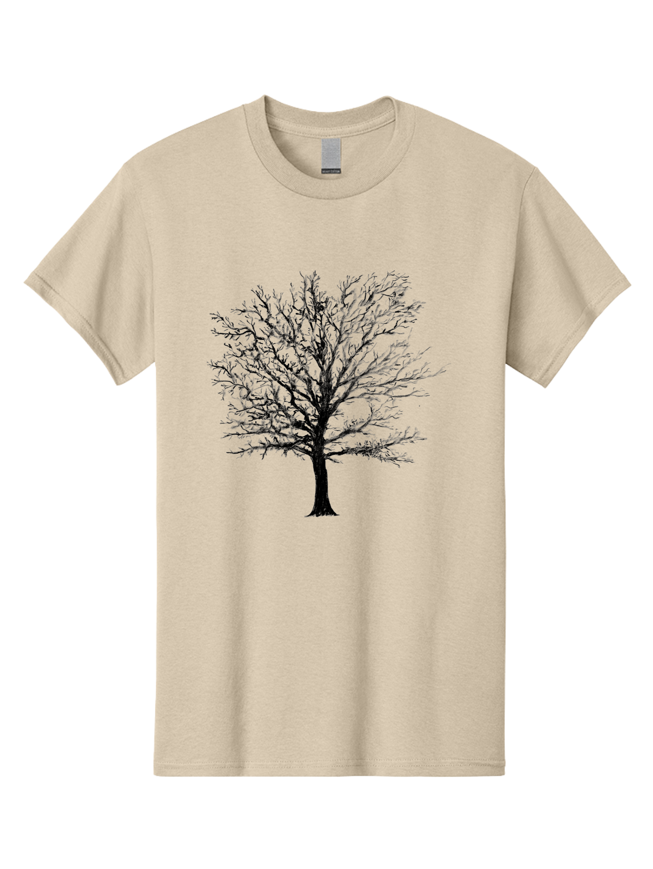Black-Tree-Silhouette Men'S Graphic Tee, 100% Cotton, Comfortable Casual Summer Wear, Machine Washable, Bare Tree Silhouette, Winter Landscape, Barren Branches, Tree Without Leaves, Minimalist Design, Monochrome Tree, Natural Simplicity Aac295