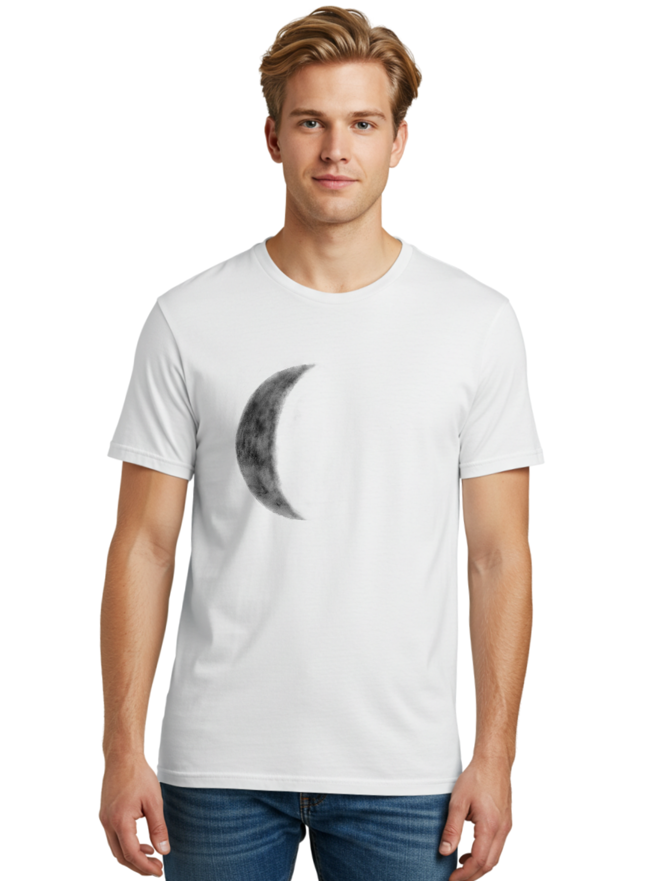 Crescent-Moon Men'S Graphic Tee, 100% Cotton, Comfortable Casual Summer Wear, Machine Washable, Crescent Moon, Lunar Phase, Moon Shape, Dark Moon, Night Sky, Celestial Body, Astronomy, Moonlight Aac298