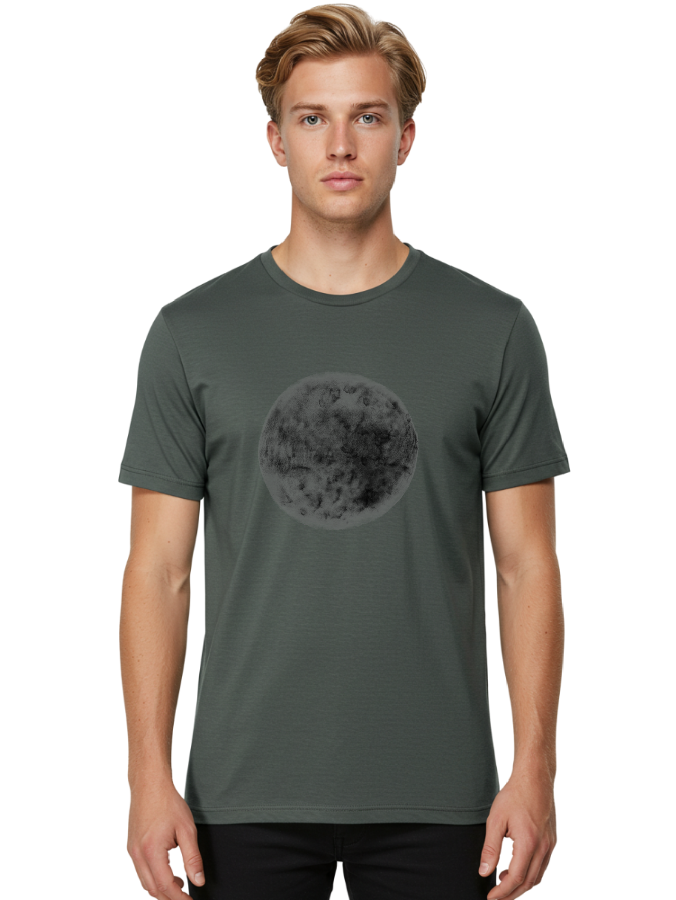 Dark-Green-Circle Men'S Graphic Tee, 100% Cotton, Comfortable Casual Summer Wear, Machine Washable, Dark Green Textured Circle, Mysterious Design, Abstract Pattern, Celestial Body, Textured Surface, Mysterious Atmosphere Aac301