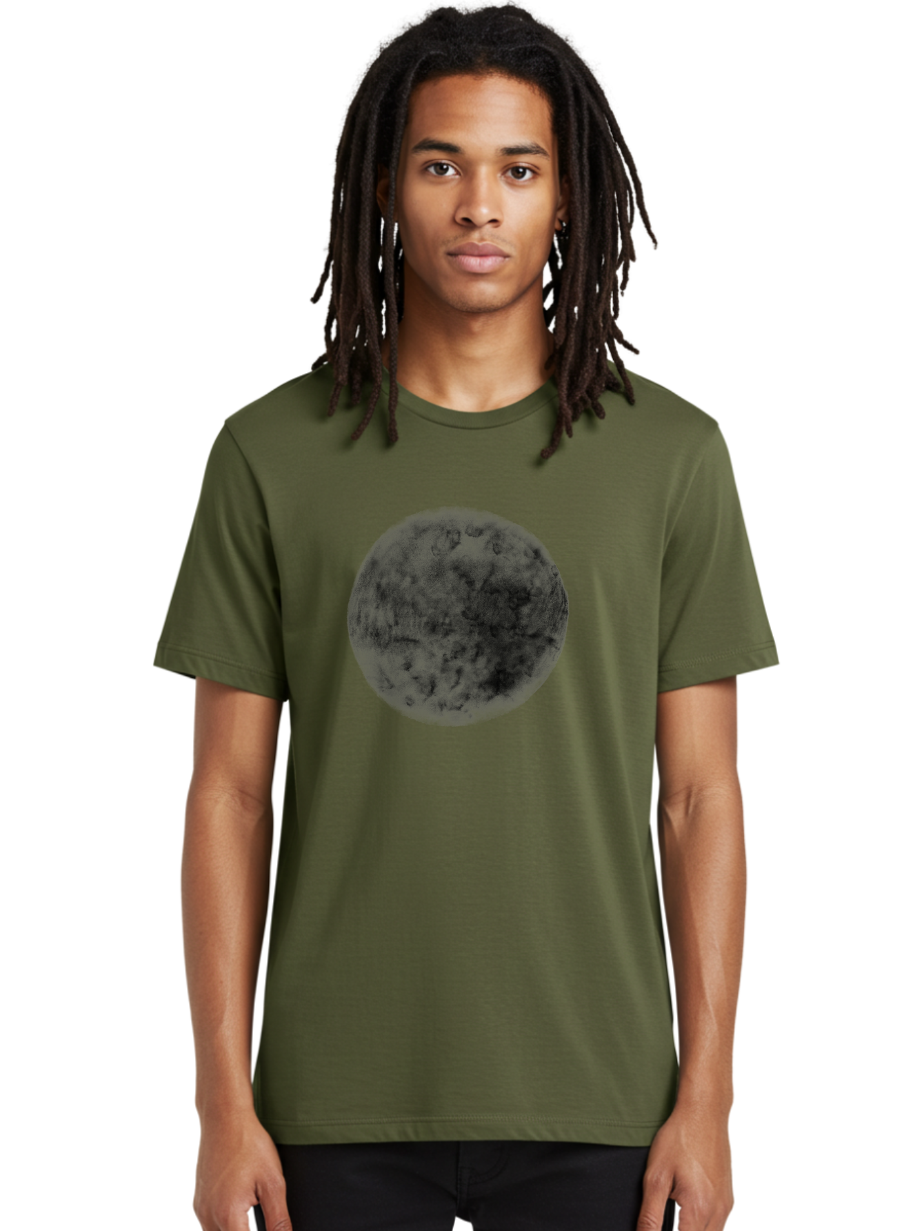 Dark-Green-Circle Men'S Graphic Tee, 100% Cotton, Comfortable Casual Summer Wear, Machine Washable, Dark Green Textured Circle, Mysterious Design, Abstract Pattern, Celestial Body, Textured Surface, Mysterious Atmosphere Aac301