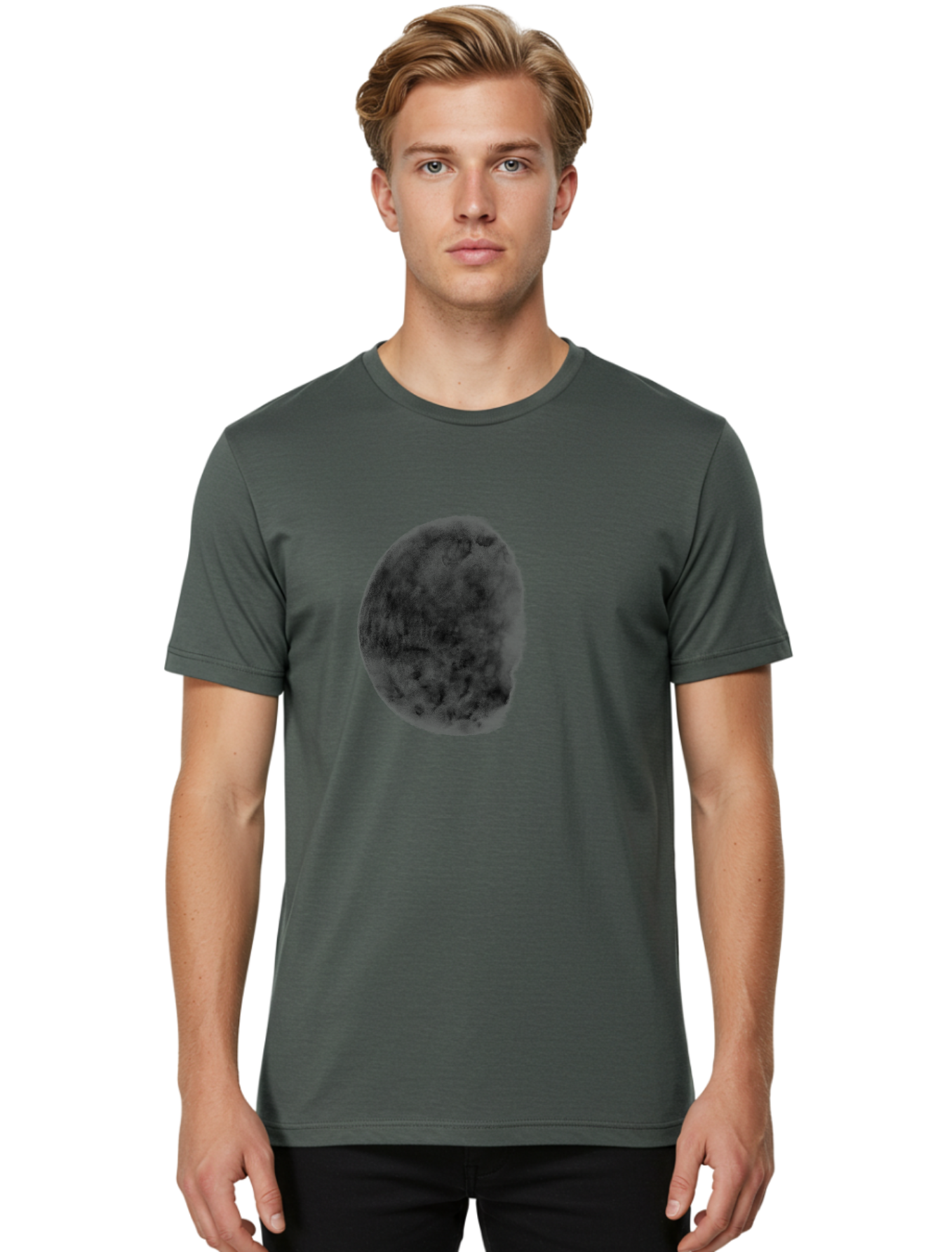 Dark-Orb Men'S Graphic Tee, 100% Cotton, Comfortable Casual Summer Wear, Machine Washable, Dark Green Sphere, Textured Surface, Mysterious Object, Abstract Design, Unique Visual Effect, 3D Rendering, Spherical Shape, Digital Art, Aac302