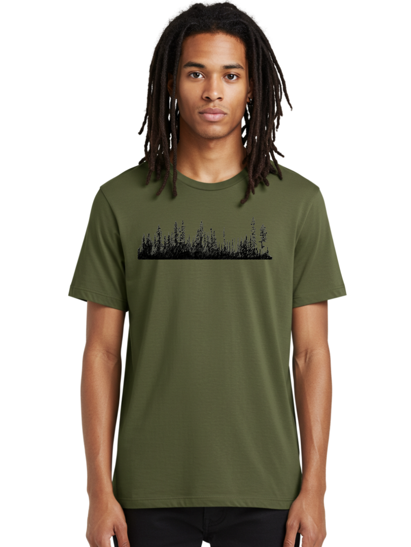 Evergreen-Silhouettes Men'S Graphic Tee, 100% Cotton, Comfortable Casual Summer Wear, Machine Washable, Silhouetted Trees, Evergreen Forest, Pine Tree Landscape, Dark Foliage, Mysterious Ambiance, Scenic Edge, Nature Illustration, Forest Scene Aac305