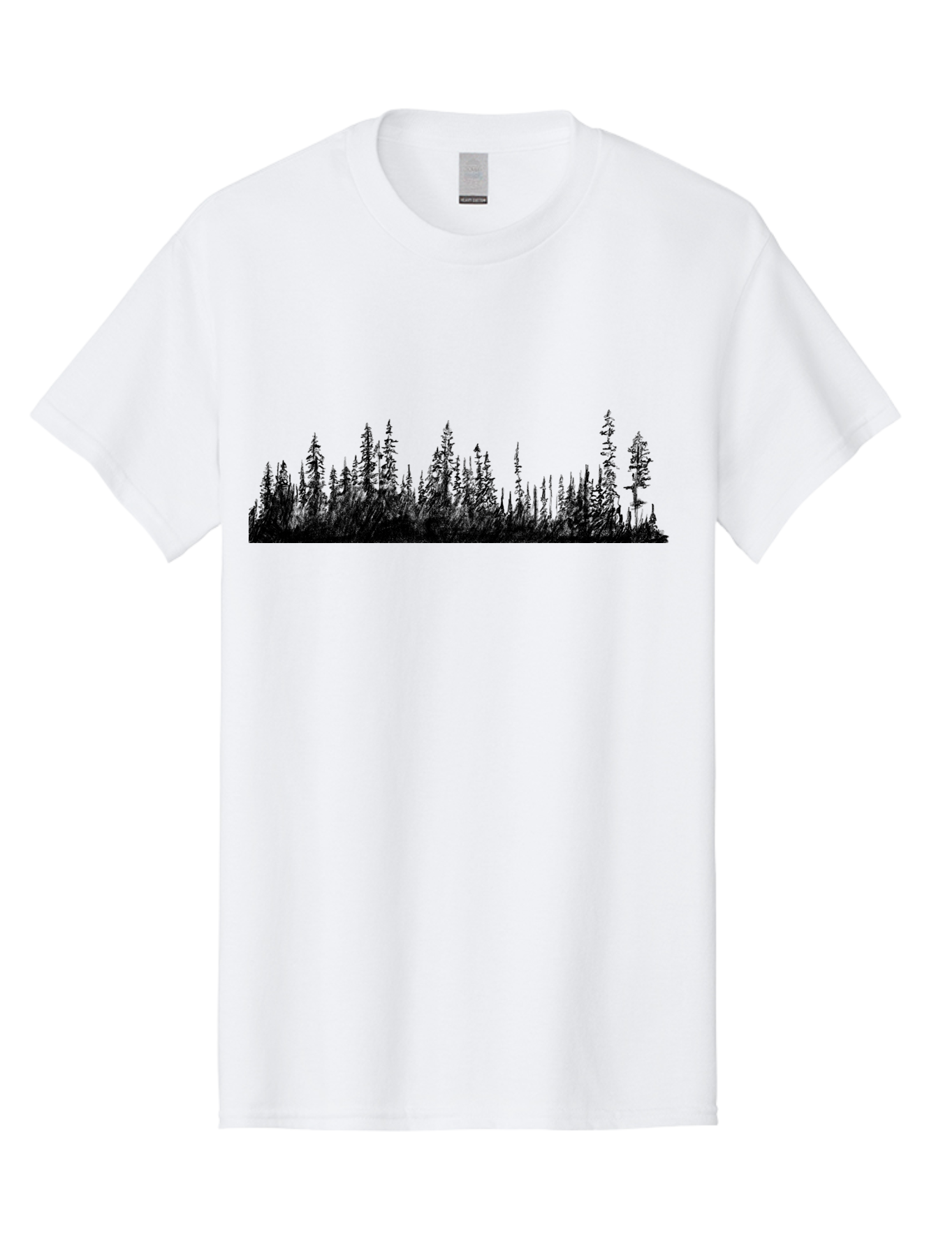 Evergreen-Silhouettes Men'S Graphic Tee, 100% Cotton, Comfortable Casual Summer Wear, Machine Washable, Silhouetted Trees, Evergreen Forest, Pine Tree Landscape, Dark Foliage, Mysterious Ambiance, Scenic Edge, Nature Illustration, Forest Scene Aac305
