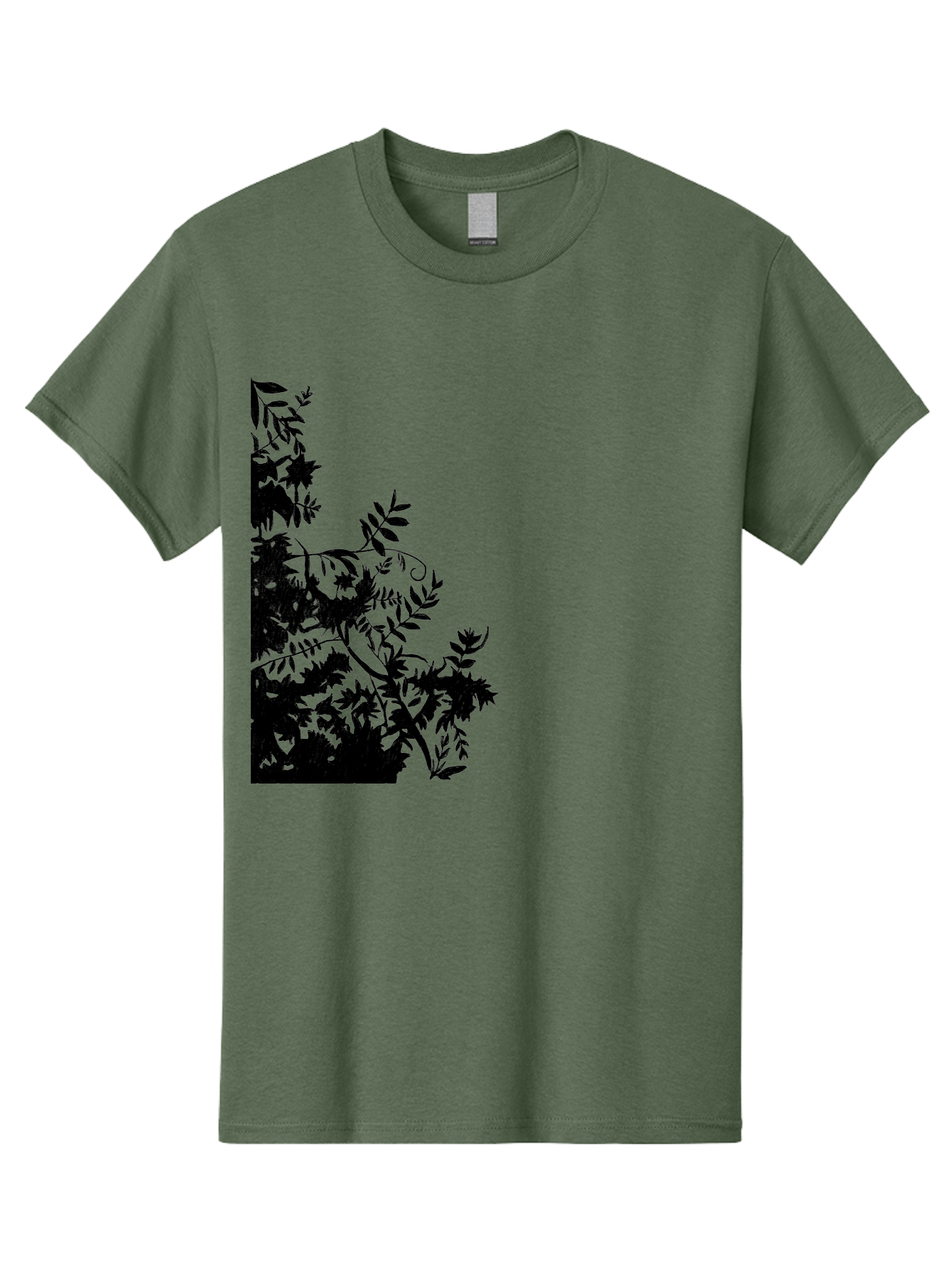 Floral-Silhouette Men'S Graphic Tee, 100% Cotton, Comfortable Casual Summer Wear, Machine Washable, Floral Silhouette, Black Leaves, Twisted Stems, Floral Arrangement, Botanical Design, Delicate Patterns, Intricate Details, Elegant Graphics Aac308
