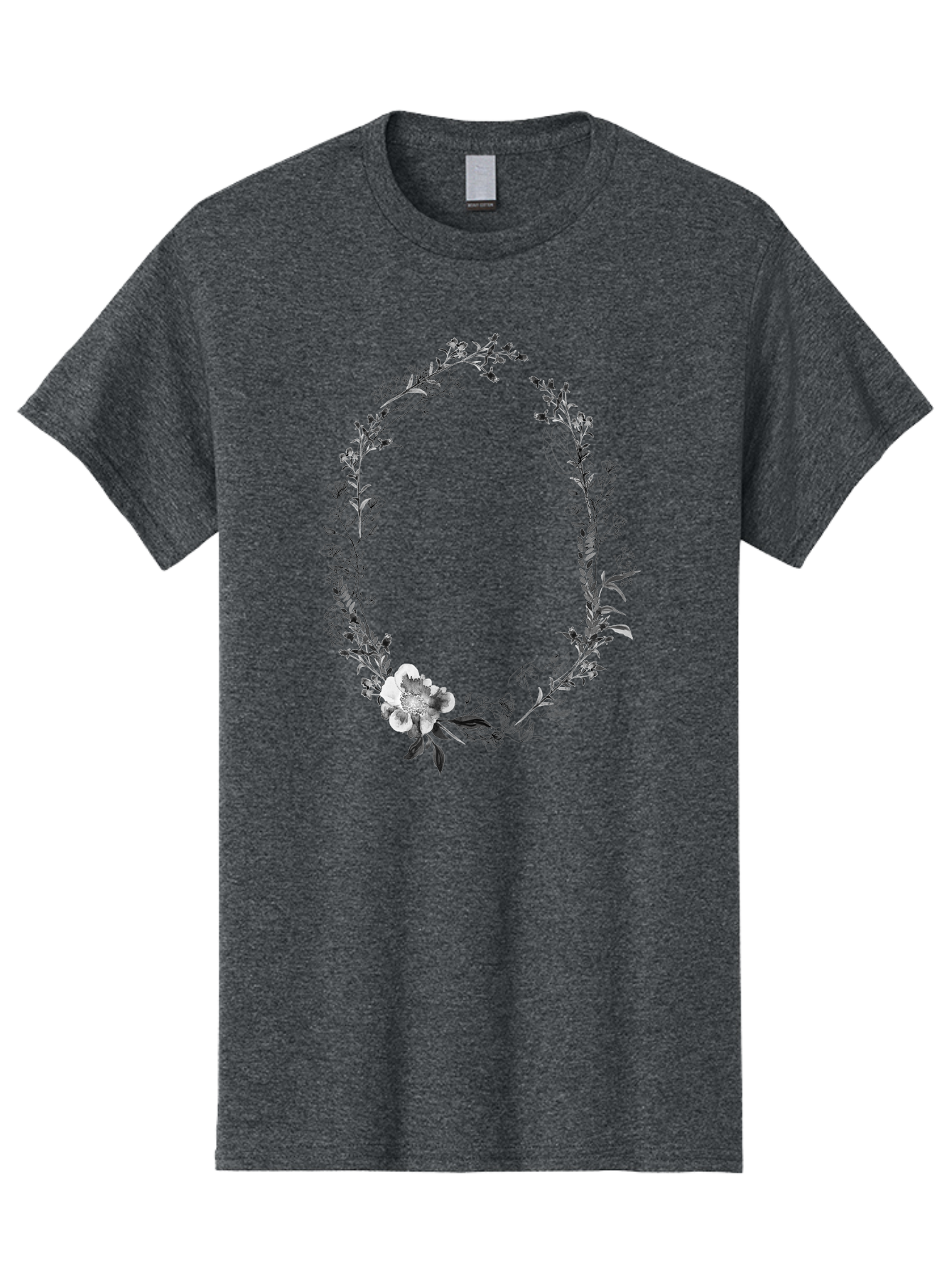 Floral-Wreath-1 Men'S Graphic Tee, 100% Cotton, Comfortable Casual Summer Wear, Machine Washable, Floral Wreath, Circular Frame, Wildflowers, Botanical Illustration, Delicate Flowers, Elegant Design, Black And White Flowers, Vintage Style Aac309