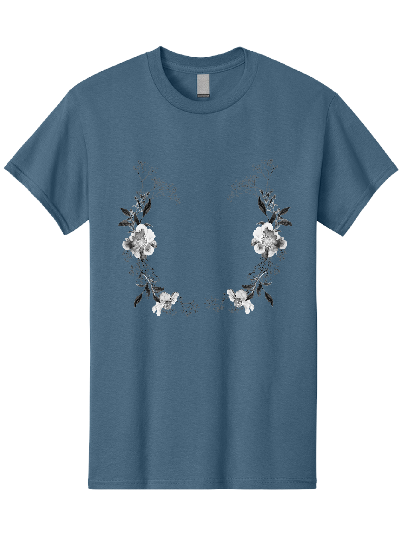 Floral Men'S Graphic Tee, 100% Cotton, Comfortable Casual Summer Wear, Machine Washable, Floral Arch, White Flowers, Black Leaves, Elegant Design, Floral Arrangement, Minimalist Style, Delicate Patterns, Soft Colors, Whimsical Touch, Aac312