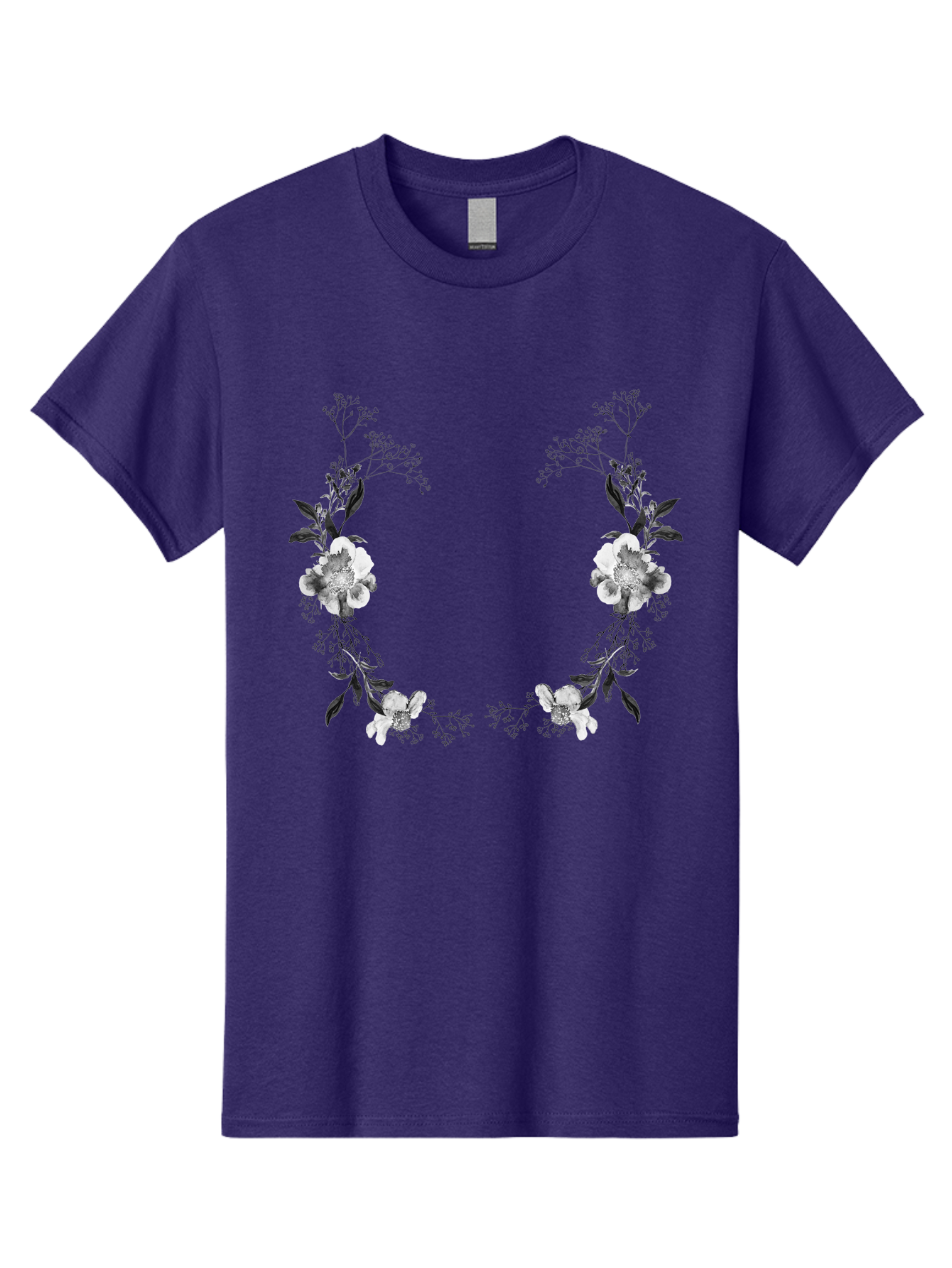 Floral Men'S Graphic Tee, 100% Cotton, Comfortable Casual Summer Wear, Machine Washable, Floral Arch, White Flowers, Black Leaves, Elegant Design, Floral Arrangement, Minimalist Style, Delicate Patterns, Soft Colors, Whimsical Touch, Aac312