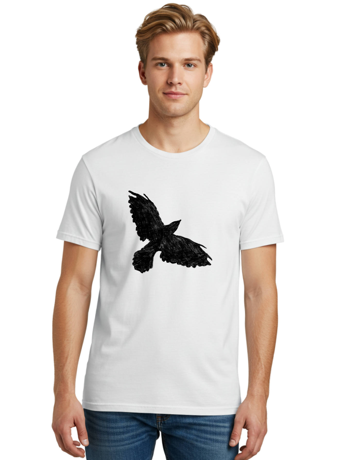 Flying-Bird Men'S Graphic Tee, 100% Cotton, Comfortable Casual Summer Wear, Machine Washable, Bird In Flight, Bird Silhouette, Flying Bird, Black Bird, Wingspan, Feathers, Bird'S Wings, Bird Flying, Winged Creature Aac315