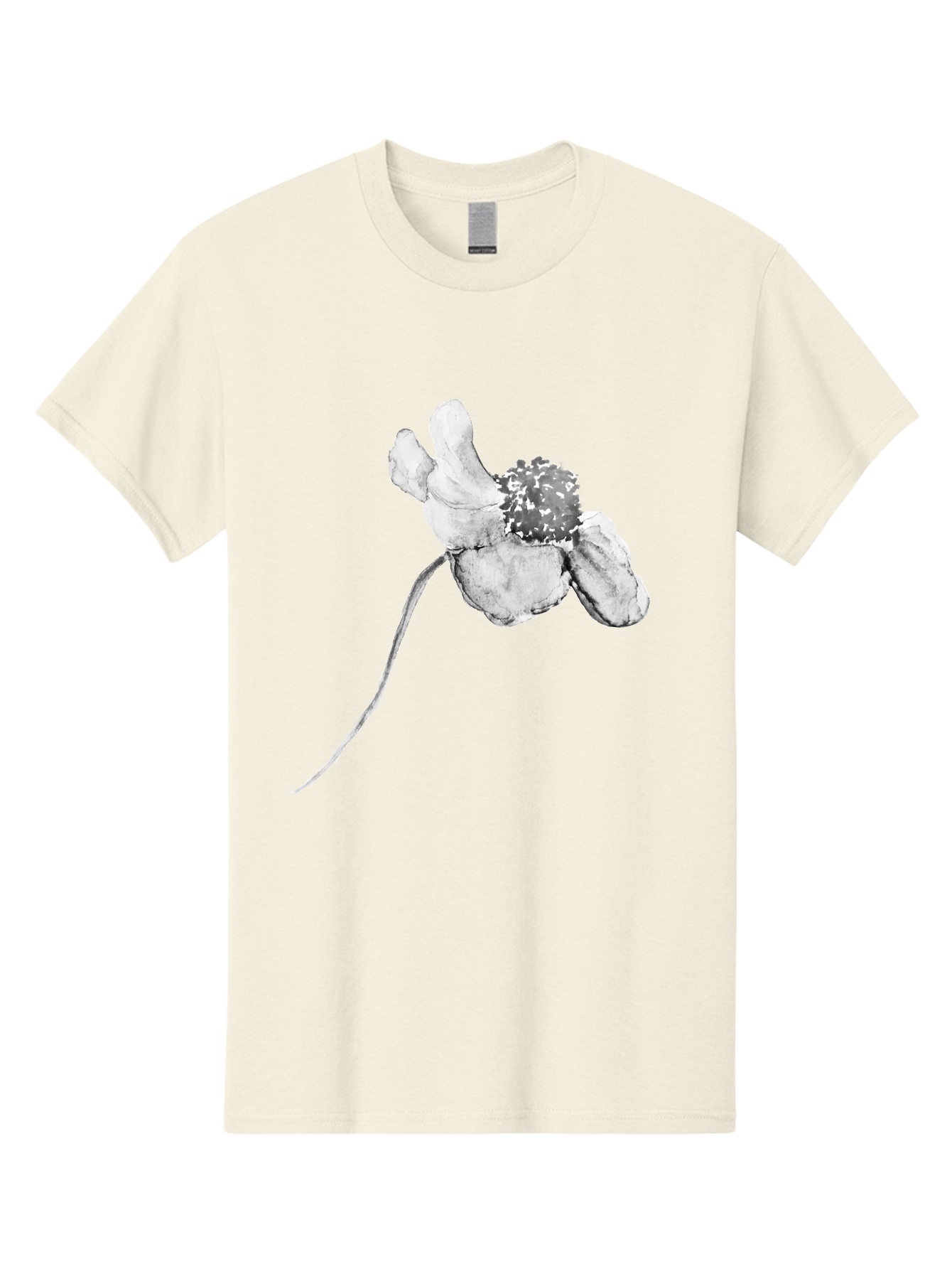 Hand-Drawn-Mouse Men'S Graphic Tee, 100% Cotton, Comfortable Casual Summer Wear, Machine Washable, White Flower, Minimalist Design, Simple Graphics, Digital Illustration, Flower Graphic, Elegant, Modern Art, Clean Lines, Abstract Flower Aac320