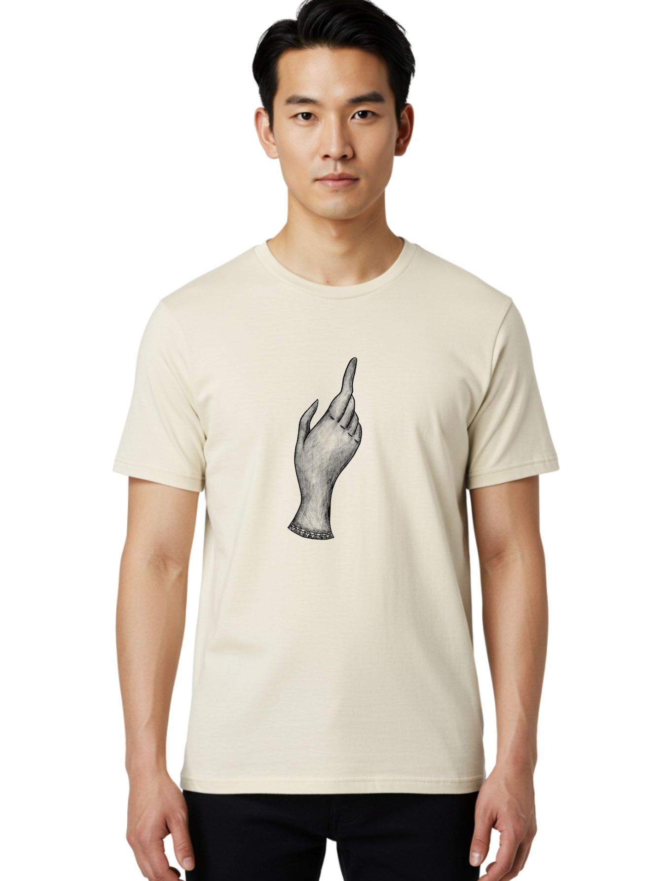 Hand-Gesture Men'S Graphic Tee, 100% Cotton, Comfortable Casual Summer Wear, Machine Washable, Hand Gesture, Index Finger Pointing, Hand With Bracelet, Stylish Hand, Artistic Hand Drawing, Gesture Of Emphasis, Creative Gesture Aac321