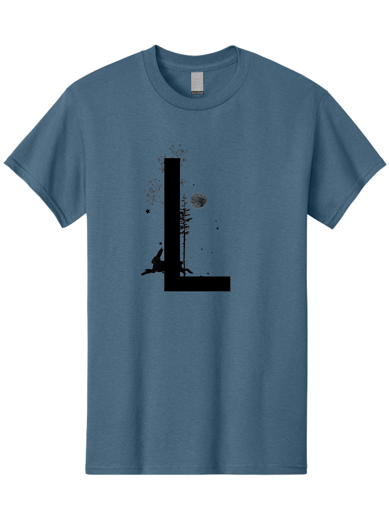 L Men'S Graphic Tee, 100% Cotton, Comfortable Casual Summer Wear, Machine Washable, Silhouette Of Letter L, Mystical Atmosphere, Nighttime Scenery, Full Moon, Stars, Flowers, Abstract Art, Dreamy Landscape, Magical Realism Aac330
