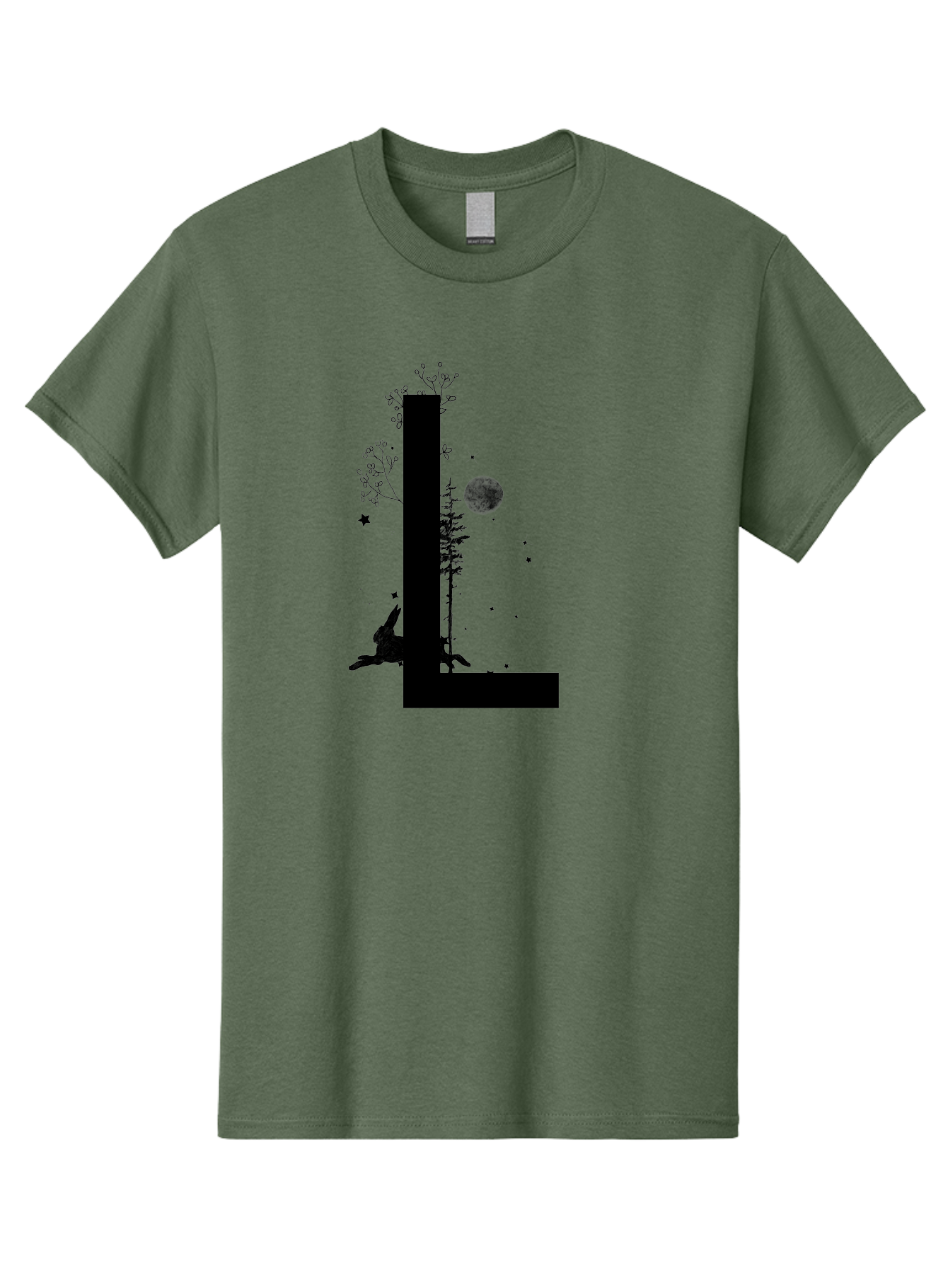 L Men'S Graphic Tee, 100% Cotton, Comfortable Casual Summer Wear, Machine Washable, Silhouette Of Letter L, Mystical Atmosphere, Nighttime Scenery, Full Moon, Stars, Flowers, Abstract Art, Dreamy Landscape, Magical Realism Aac330