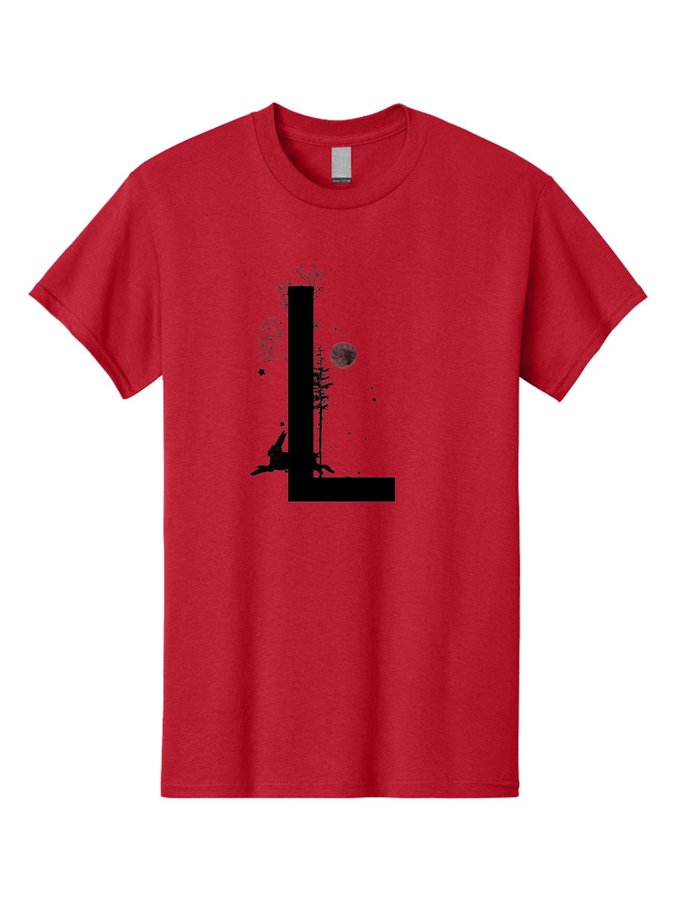 L Men'S Graphic Tee, 100% Cotton, Comfortable Casual Summer Wear, Machine Washable, Silhouette Of Letter L, Mystical Atmosphere, Nighttime Scenery, Full Moon, Stars, Flowers, Abstract Art, Dreamy Landscape, Magical Realism Aac330