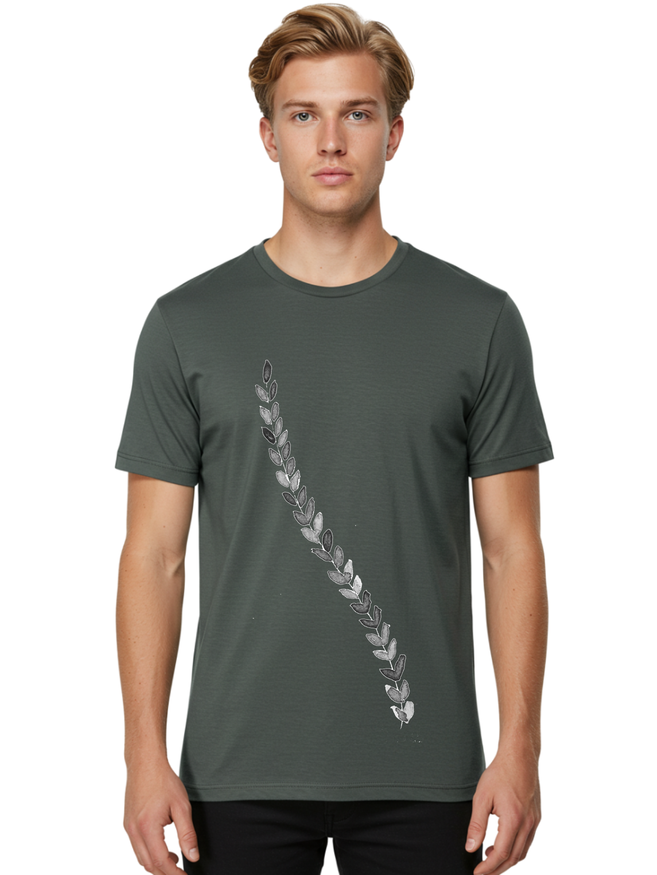 Leaves Men'S Graphic Tee, 100% Cotton, Comfortable Casual Summer Wear, Machine Washable, Laurel Wreath, Leafy Garland, Purple Leaves, Digital Illustration, Graphic Design, Symbol Of Honor, Award Decoration, Vintage Style Aac332
