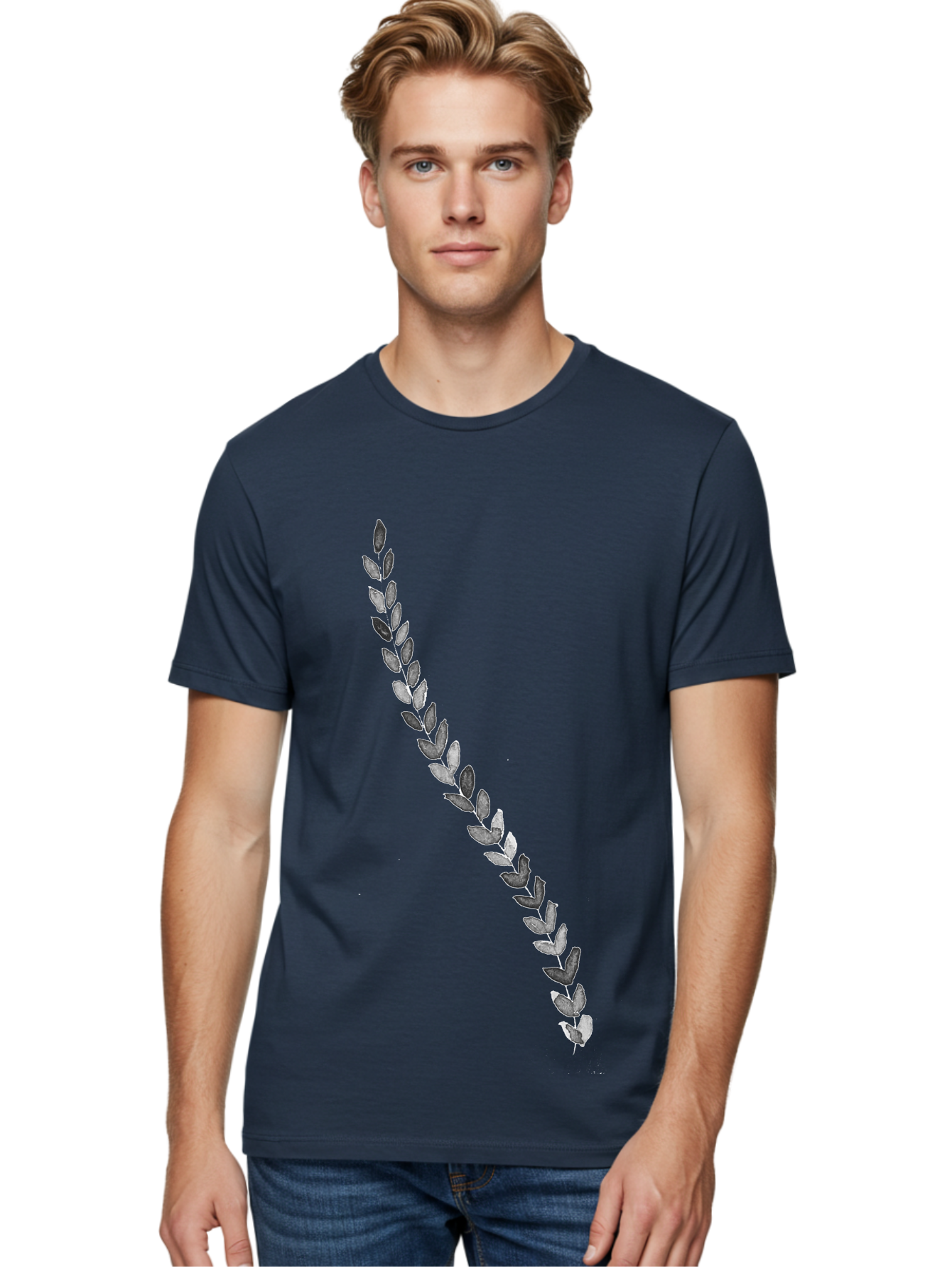Leaves Men'S Graphic Tee, 100% Cotton, Comfortable Casual Summer Wear, Machine Washable, Laurel Wreath, Leafy Garland, Purple Leaves, Digital Illustration, Graphic Design, Symbol Of Honor, Award Decoration, Vintage Style Aac332